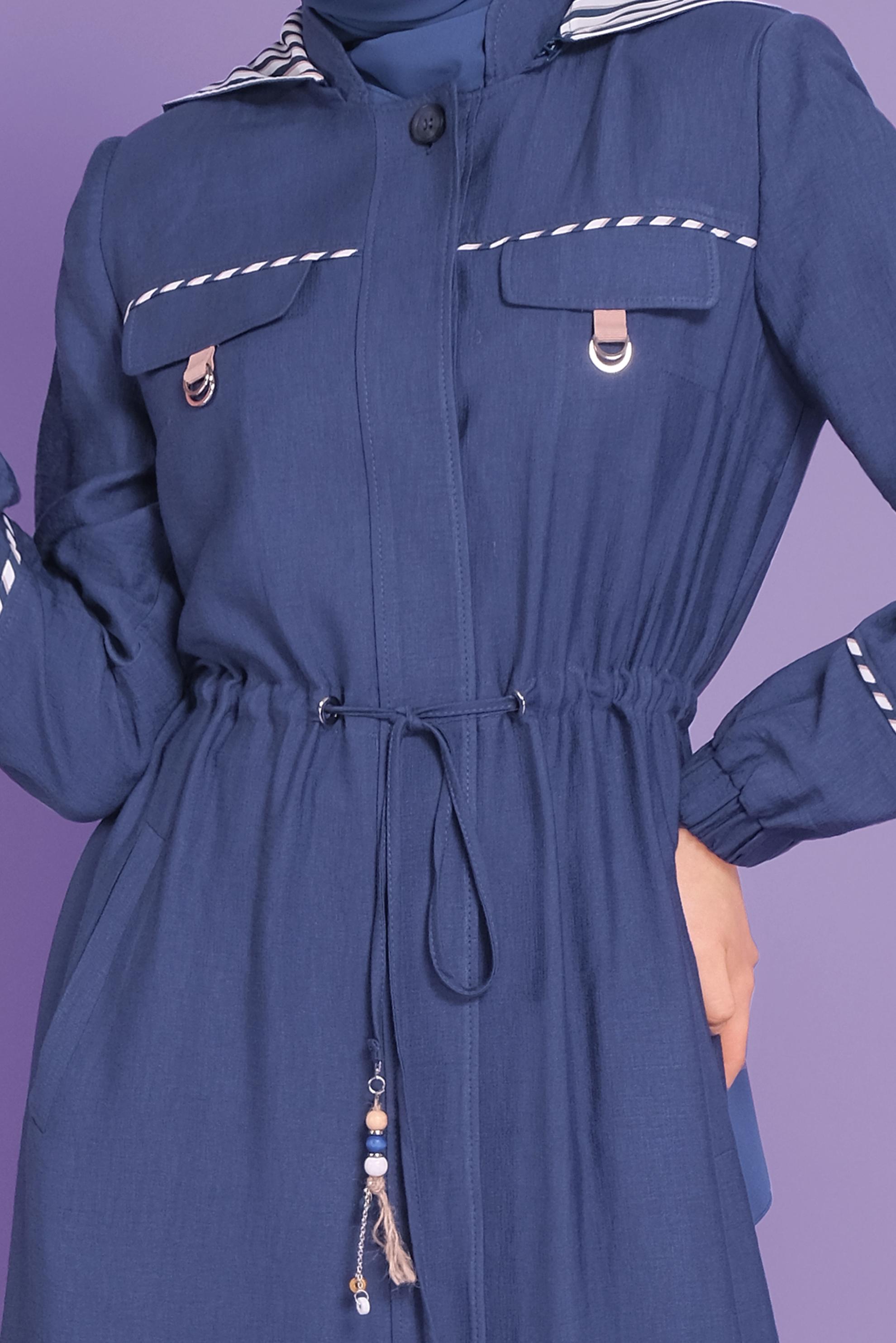 Tesettür giyim LACİVERT  BONCUK AKSESUARLI  ÇİZGİLİ PARDESÜ  10339 