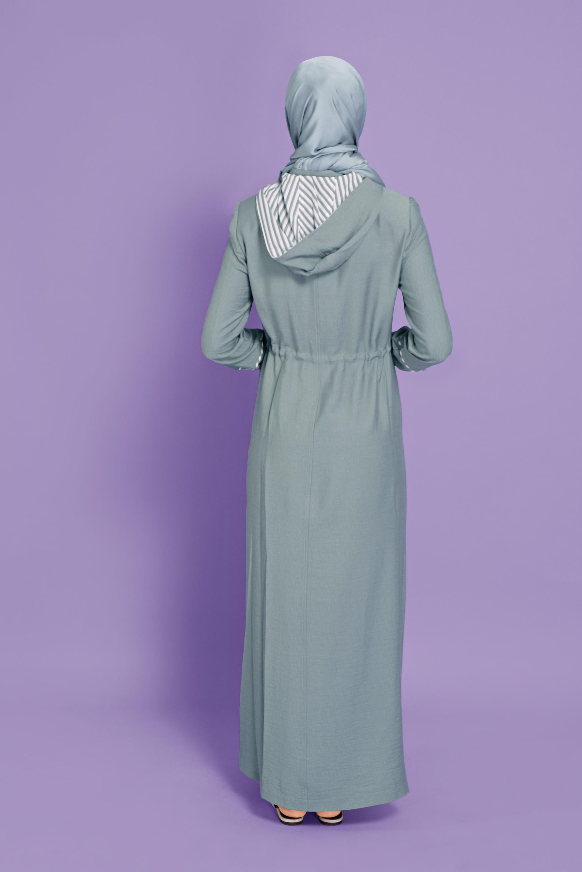 Tesettür giyim YEŞİL  BONCUK AKSESUARLI  ÇİZGİLİ PARDESÜ  10339 