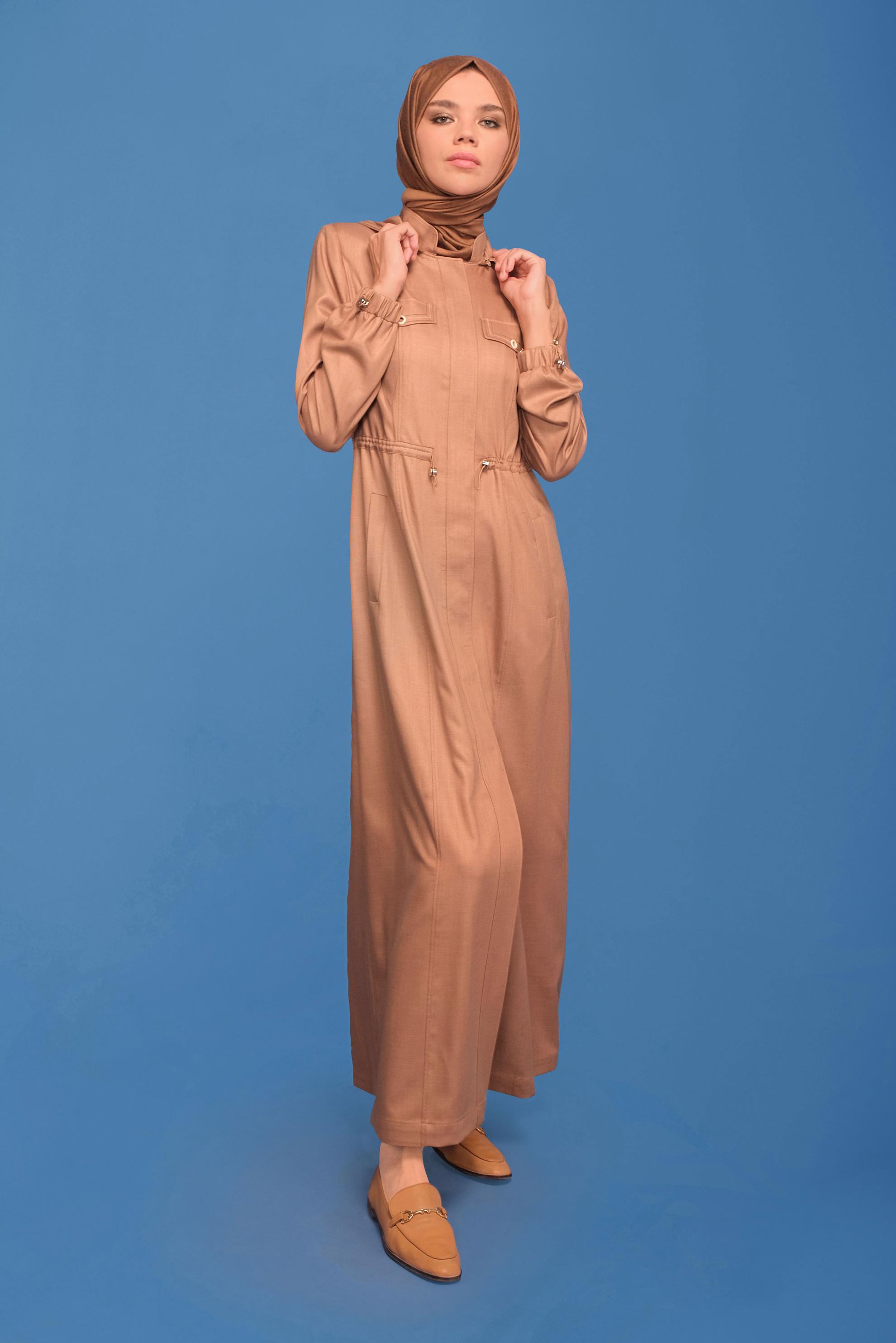 Tesettür giyim KAHVE BELİ BÜZGÜLÜ PARDESÜ 10342