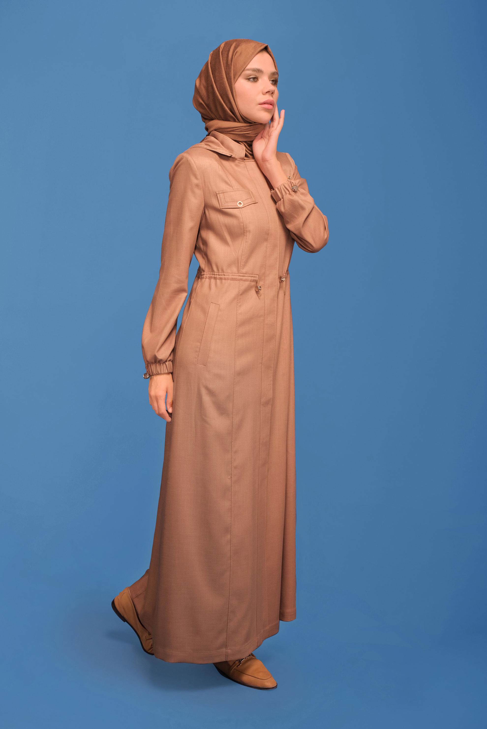 Tesettür giyim KAHVE BELİ BÜZGÜLÜ PARDESÜ 10342