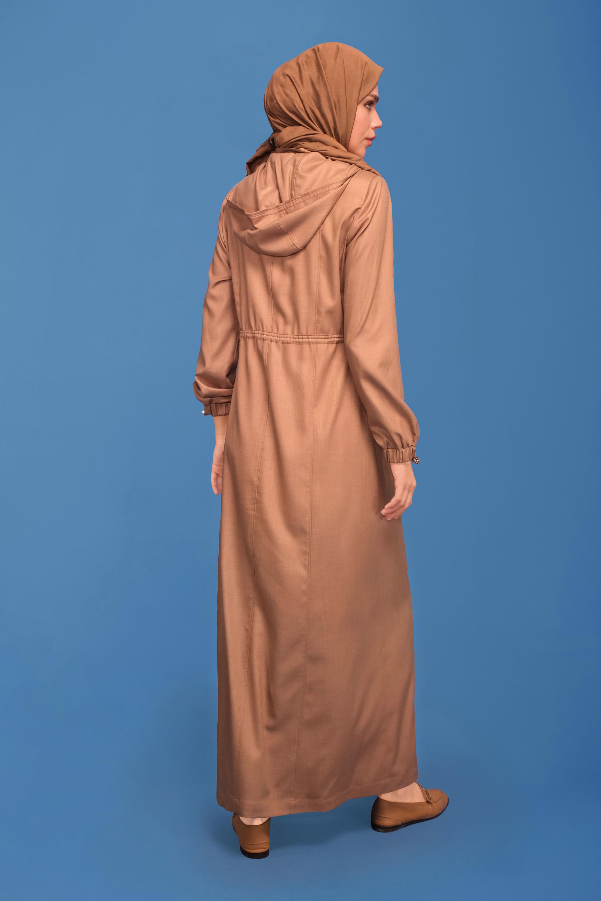 Tesettür giyim KAHVE BELİ BÜZGÜLÜ PARDESÜ 10342