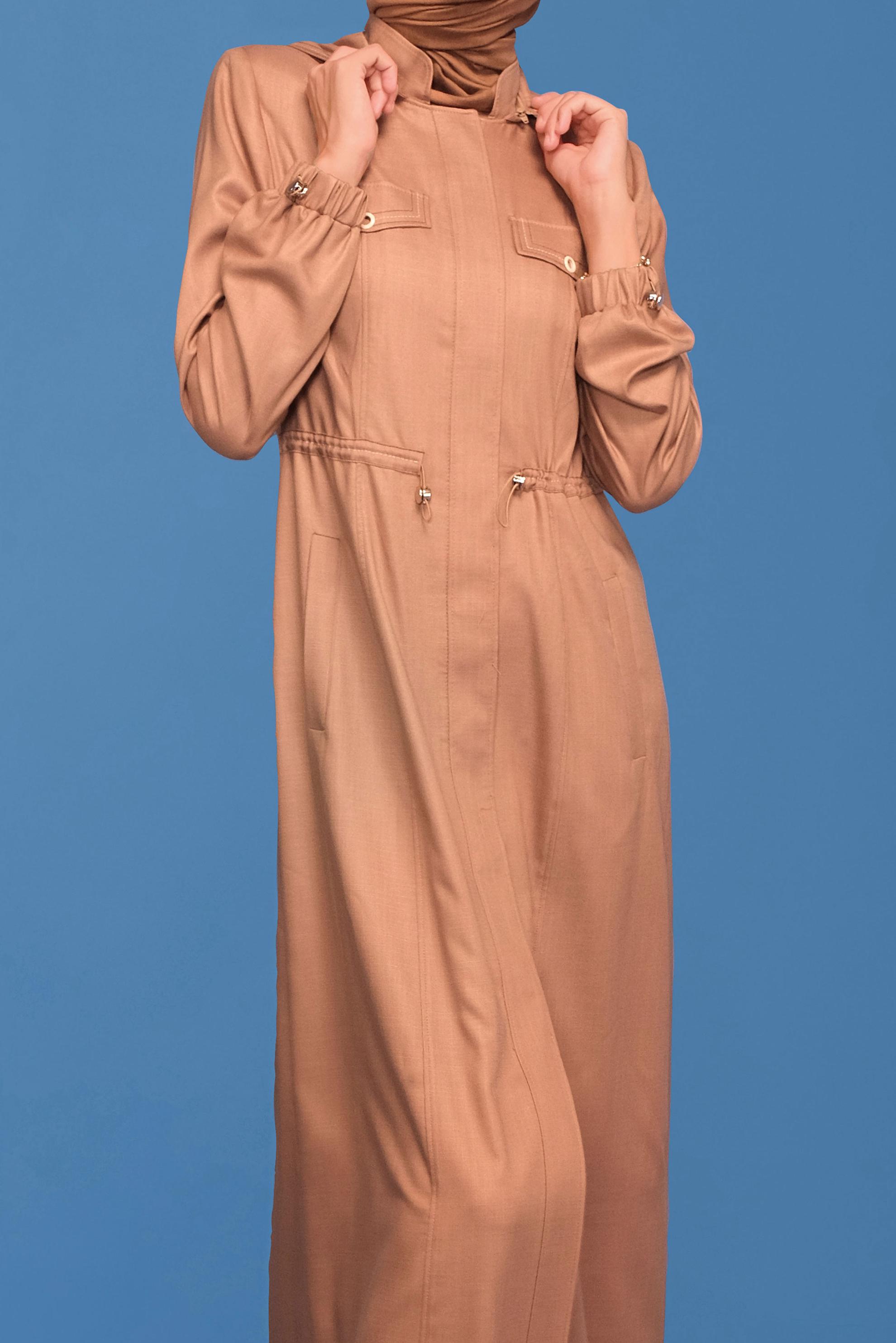 Tesettür giyim KAHVE BELİ BÜZGÜLÜ PARDESÜ 10342