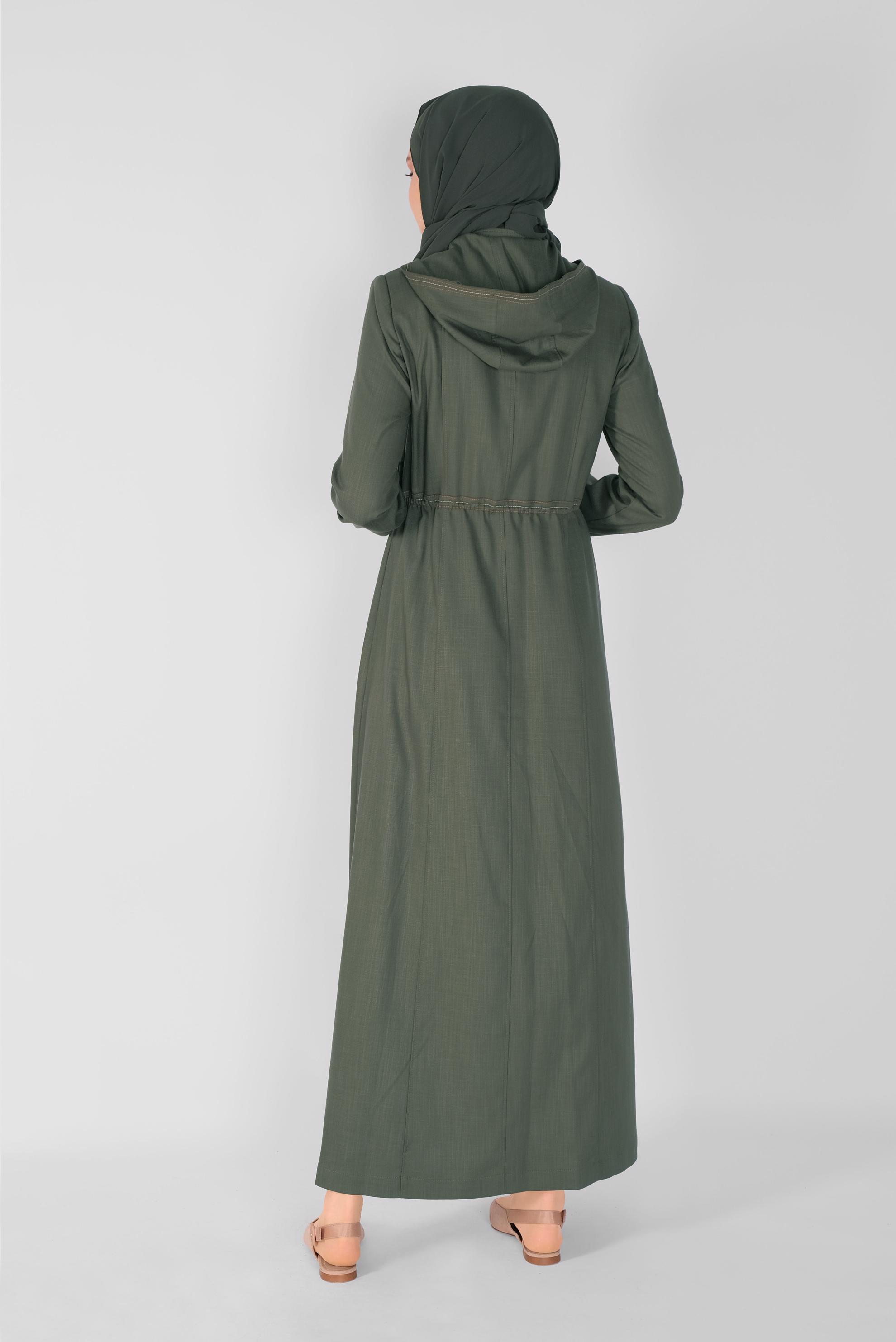 Tesettür giyim HAKİ BELİ BÜZGÜLÜ PARDESÜ 10342