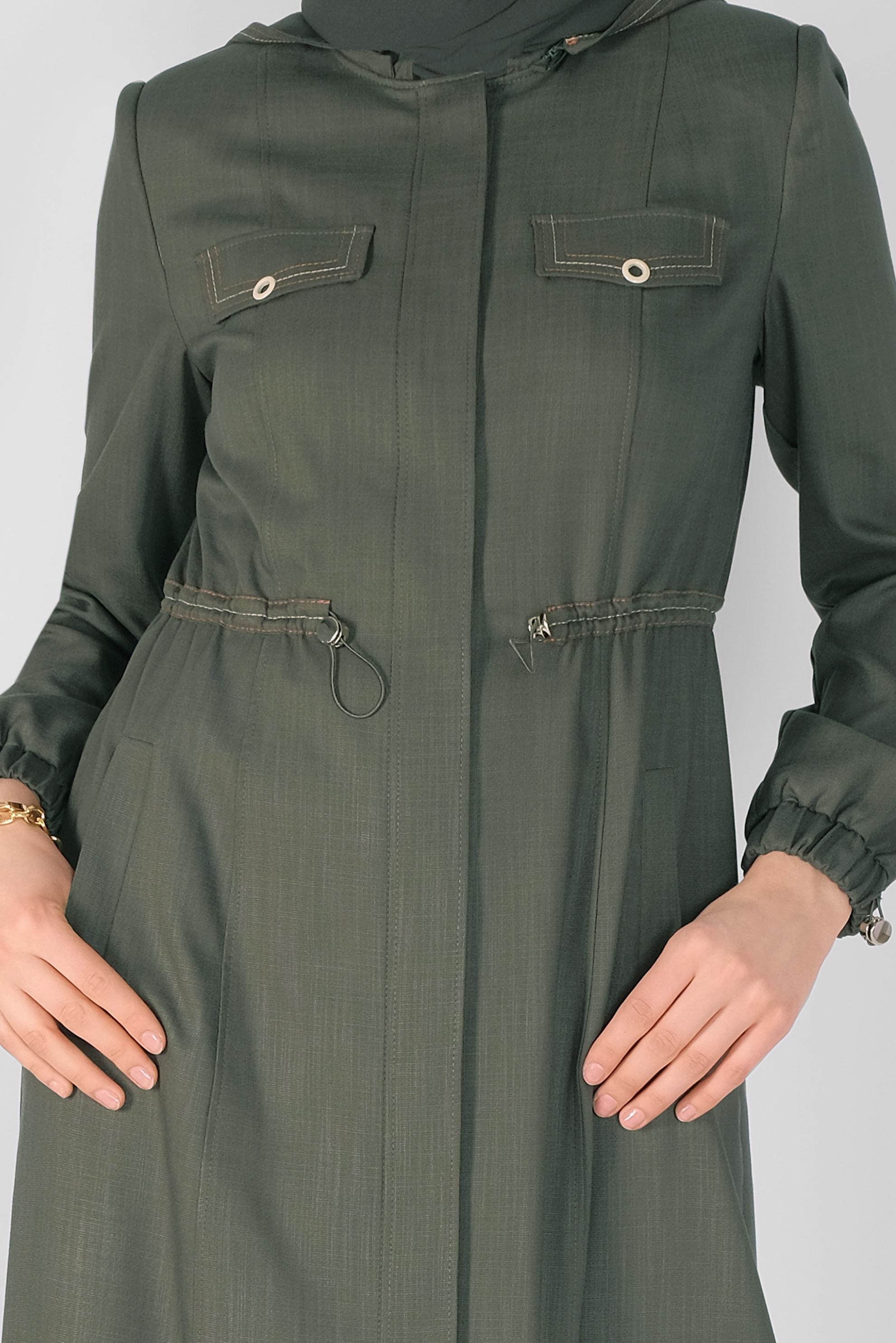 Tesettür giyim HAKİ BELİ BÜZGÜLÜ PARDESÜ 10342