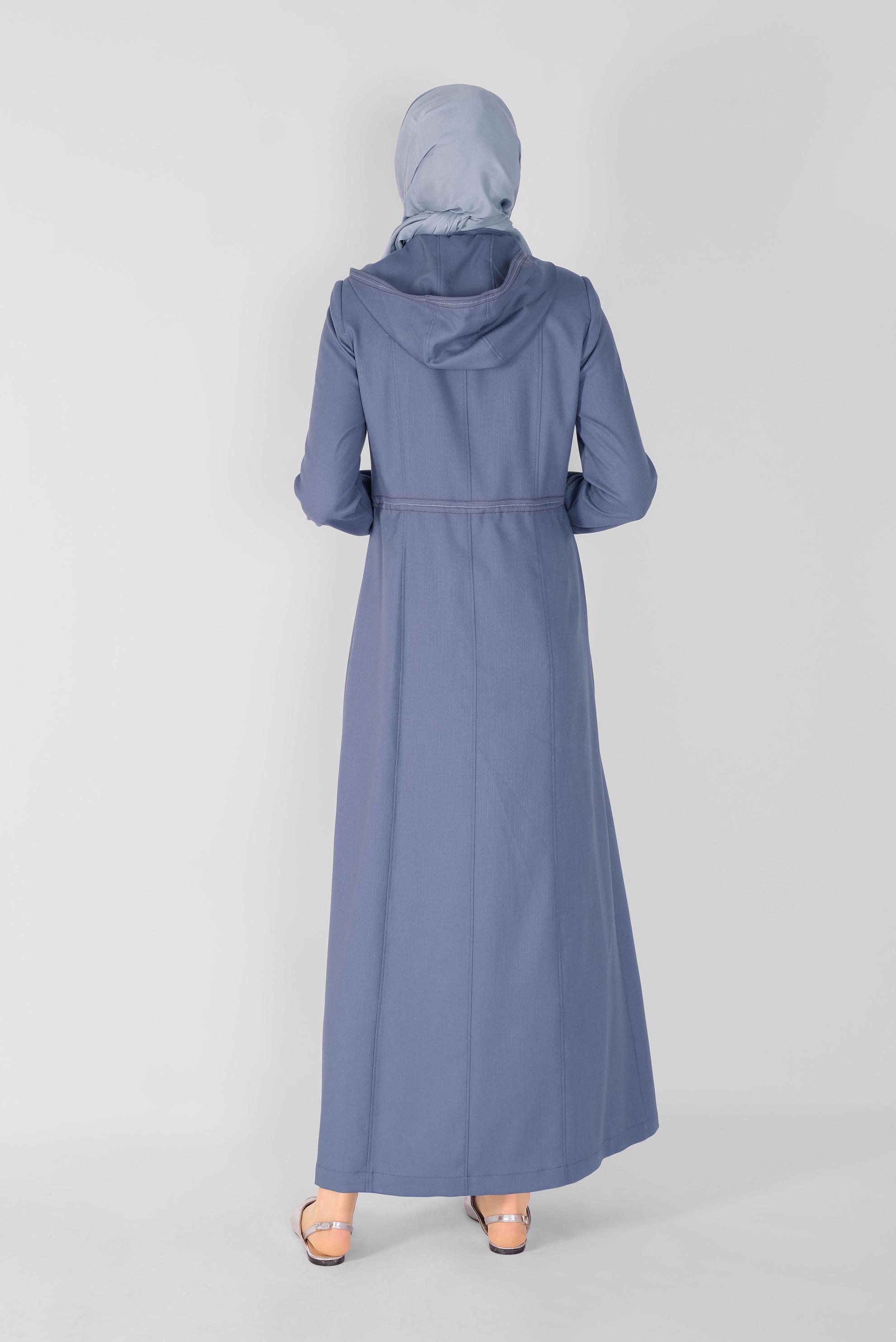 Tesettür giyim LACİVERT BELİ BÜZGÜLÜ PARDESÜ 10342