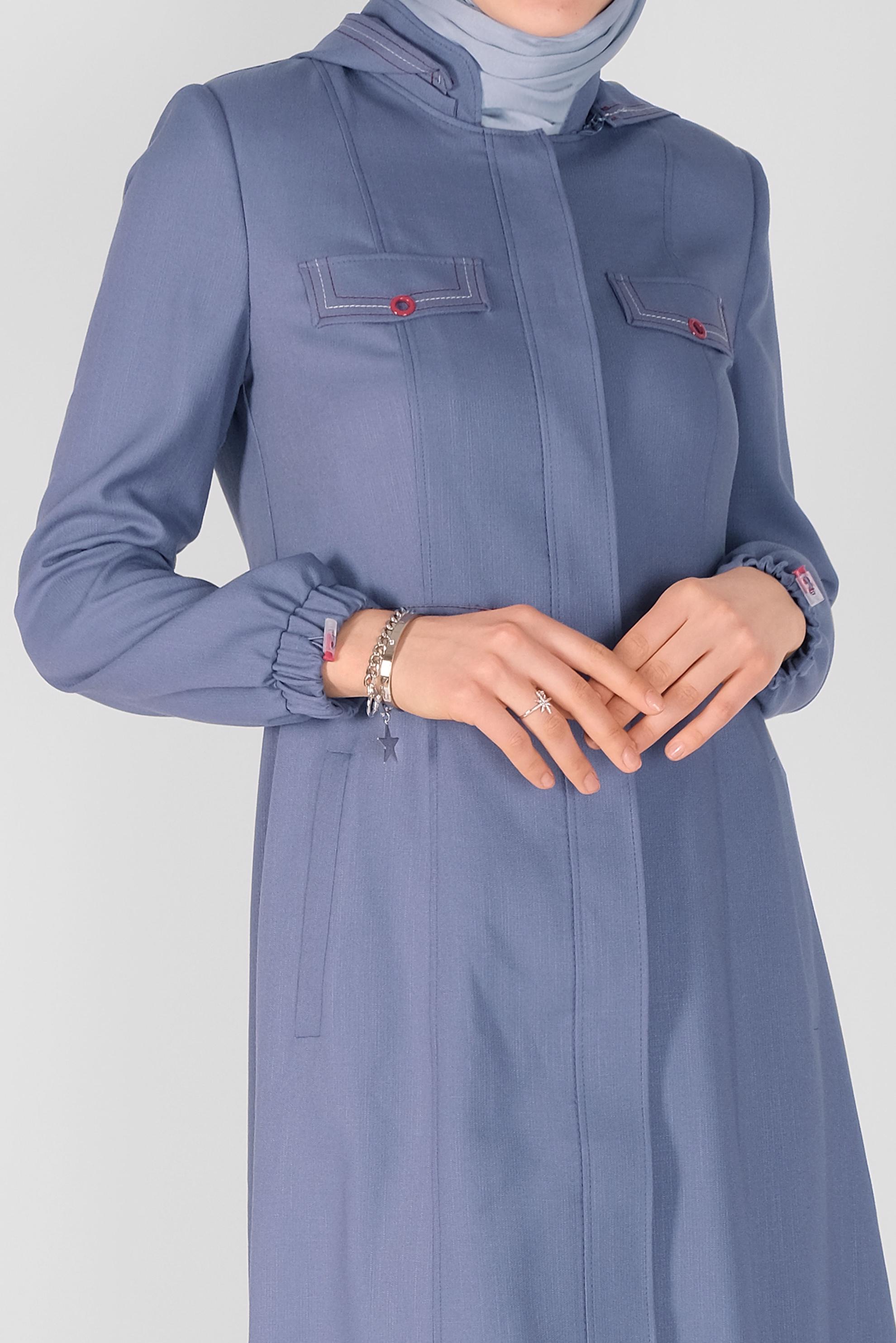 Tesettür giyim LACİVERT BELİ BÜZGÜLÜ PARDESÜ 10342