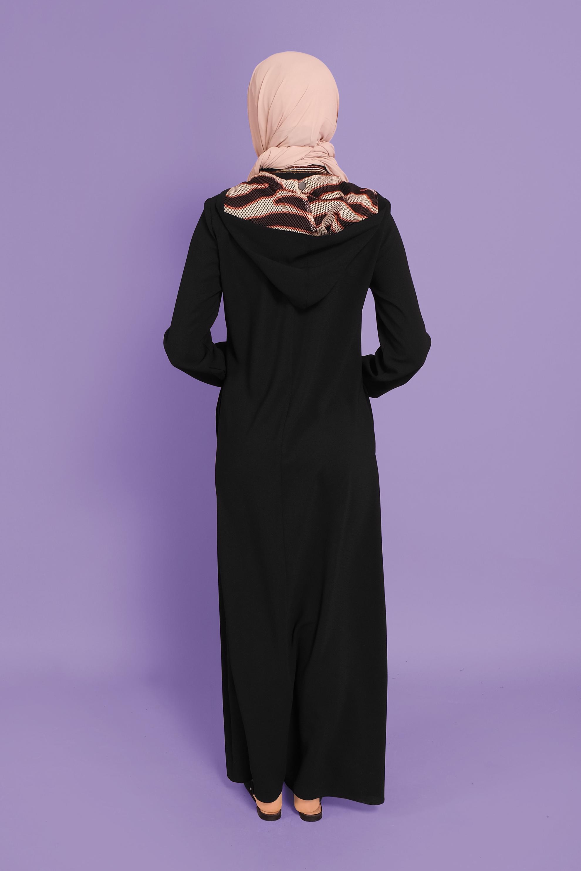 Tesettür giyim SİYAH BOYDAN FERMUARLI KAPÜŞONLU PARDESÜ 10351