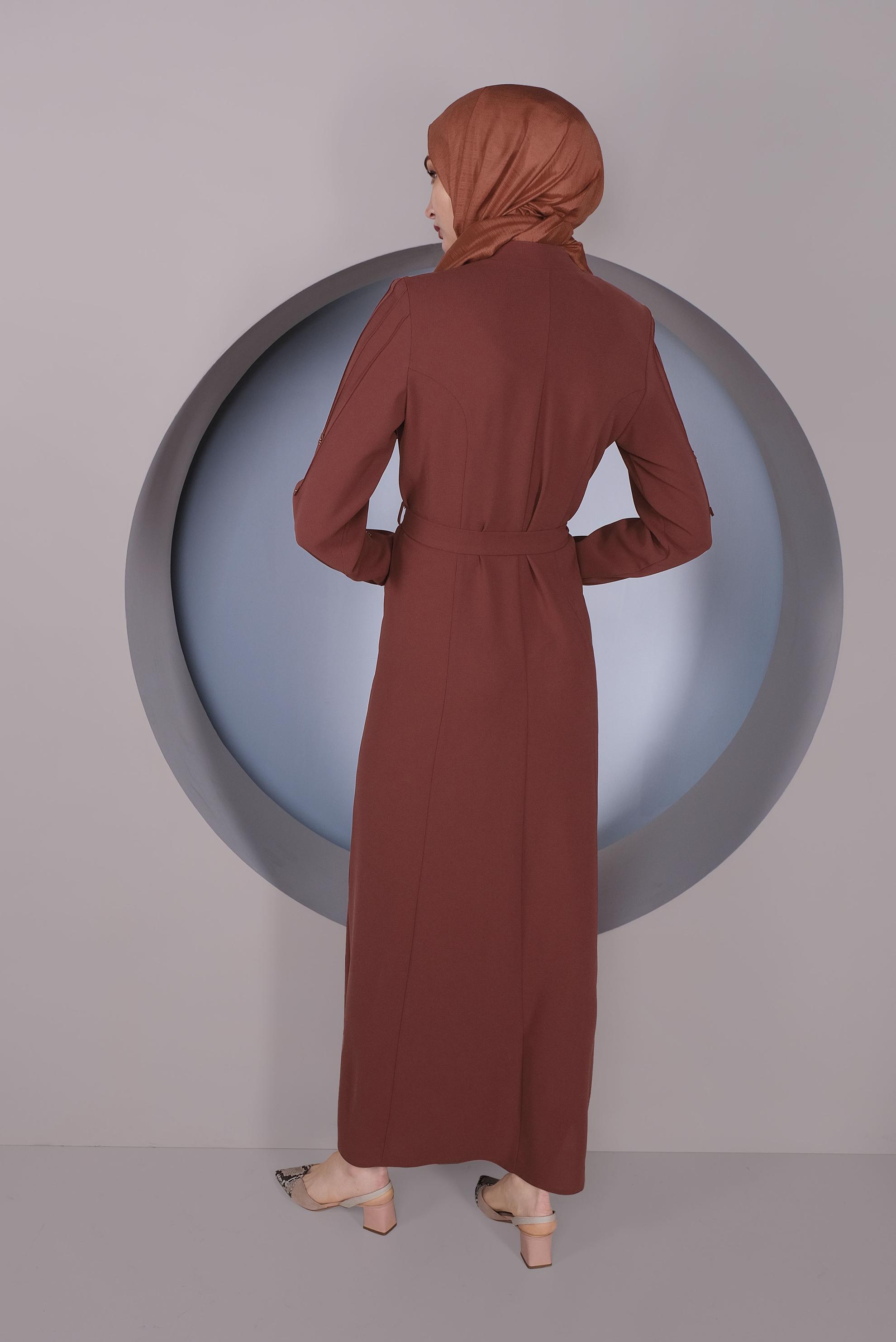 Tesettür giyim TURUNCU KOLLARI 3 BOYUTLU ÇİÇEKLİ PARDESÜ 10352