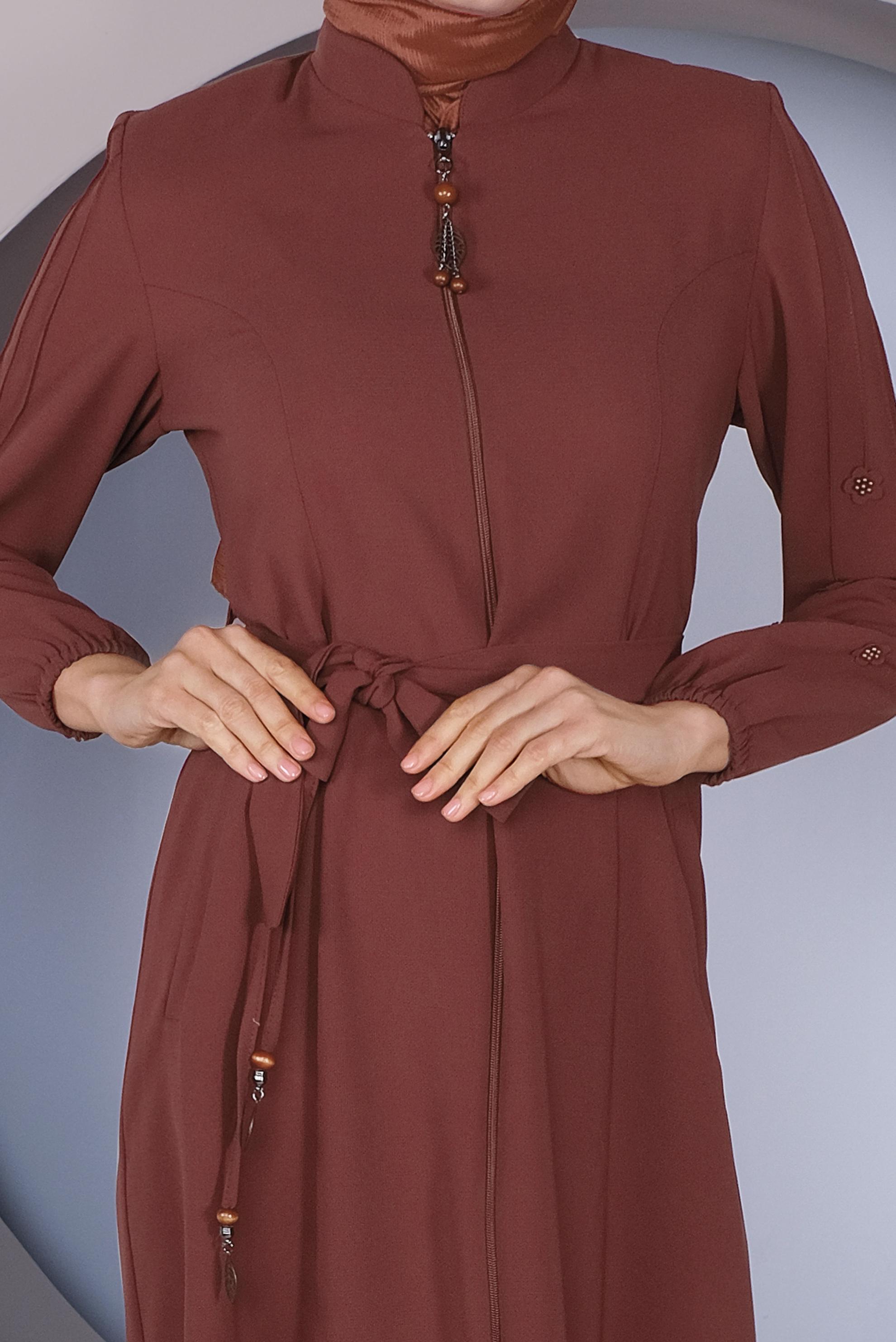 Tesettür giyim TURUNCU KOLLARI 3 BOYUTLU ÇİÇEKLİ PARDESÜ 10352