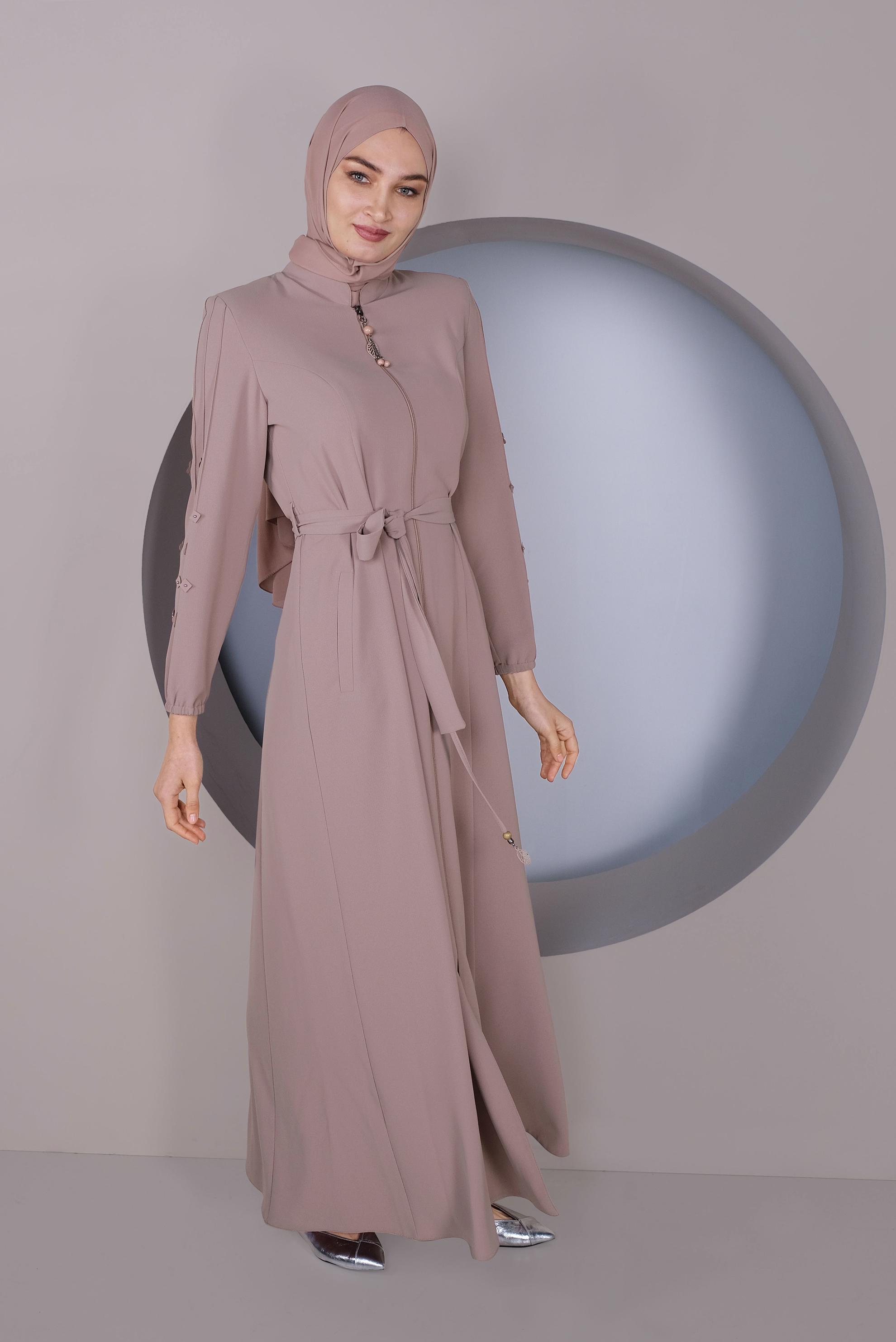 Tesettür giyim PUDRA KOLLARI 3 BOYUTLU ÇİÇEKLİ PARDESÜ 10352