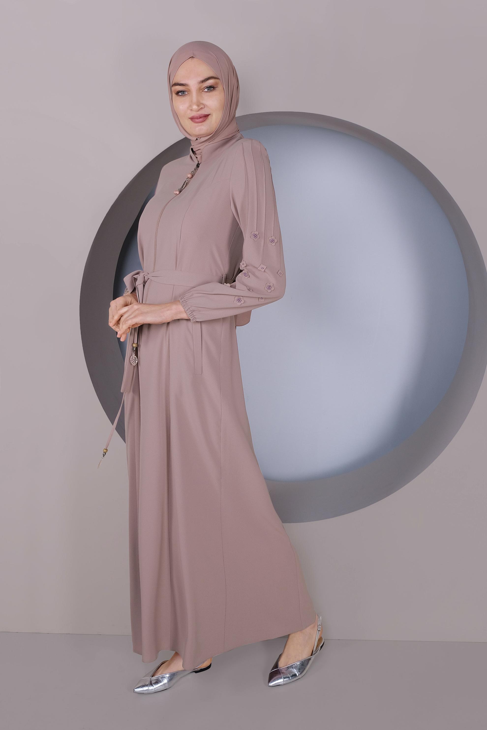 Tesettür giyim PUDRA KOLLARI 3 BOYUTLU ÇİÇEKLİ PARDESÜ 10352