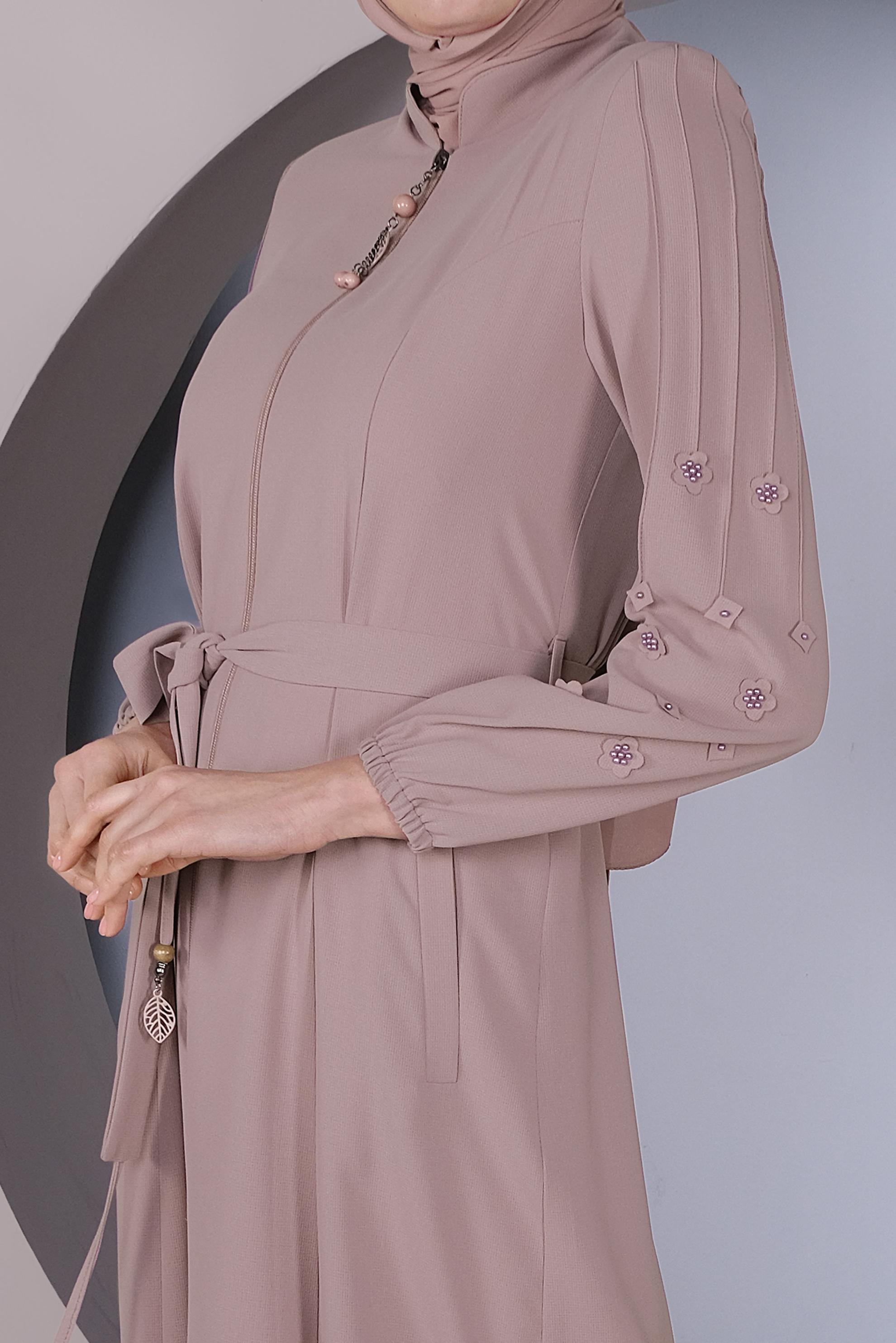 Tesettür giyim PUDRA KOLLARI 3 BOYUTLU ÇİÇEKLİ PARDESÜ 10352