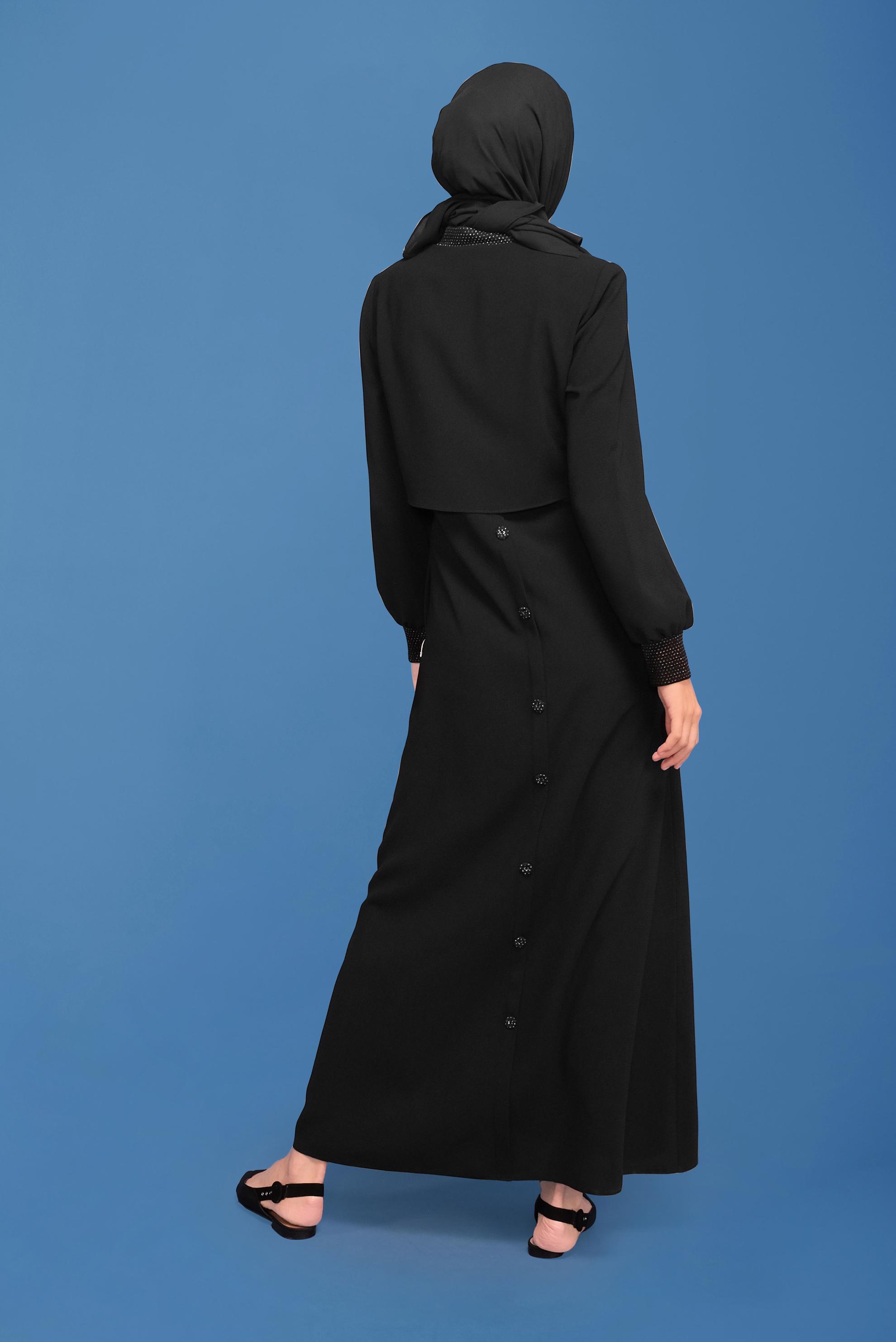 Tesettür giyim SİYAH BAĞCIKLI FERMUARLI PARDESÜ 10353 