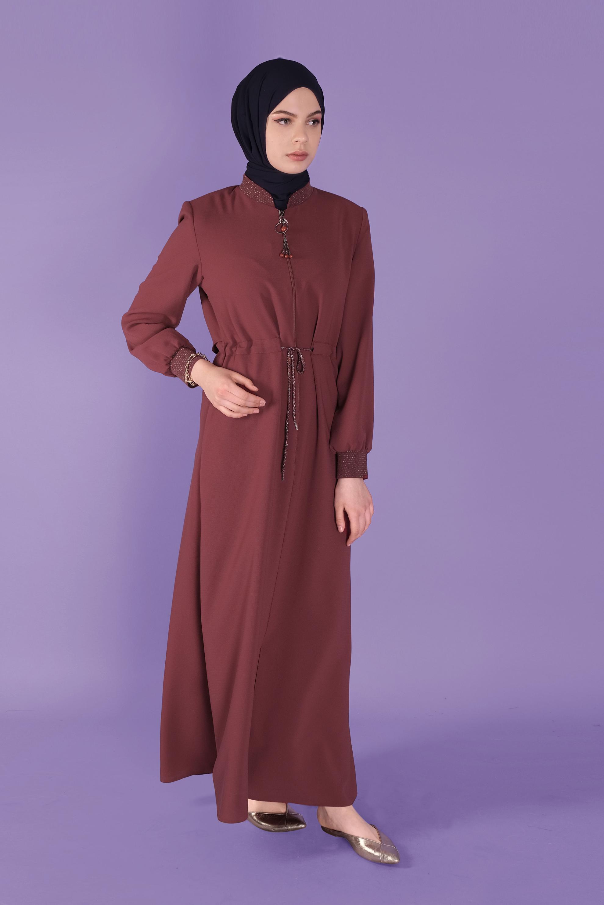 Tesettür giyim TURUNCU BAĞCIKLI FERMUARLI PARDESÜ 10353 