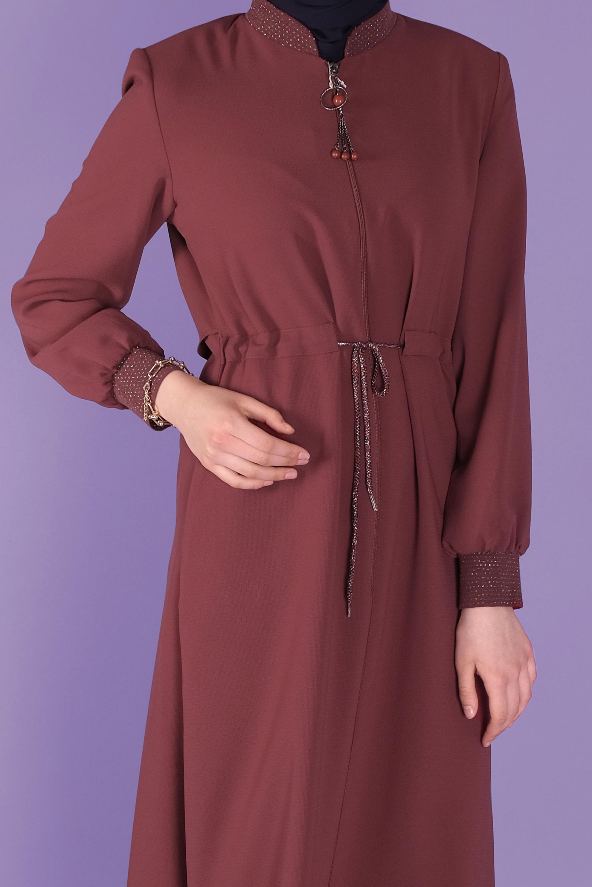 Tesettür giyim TURUNCU BAĞCIKLI FERMUARLI PARDESÜ 10353 