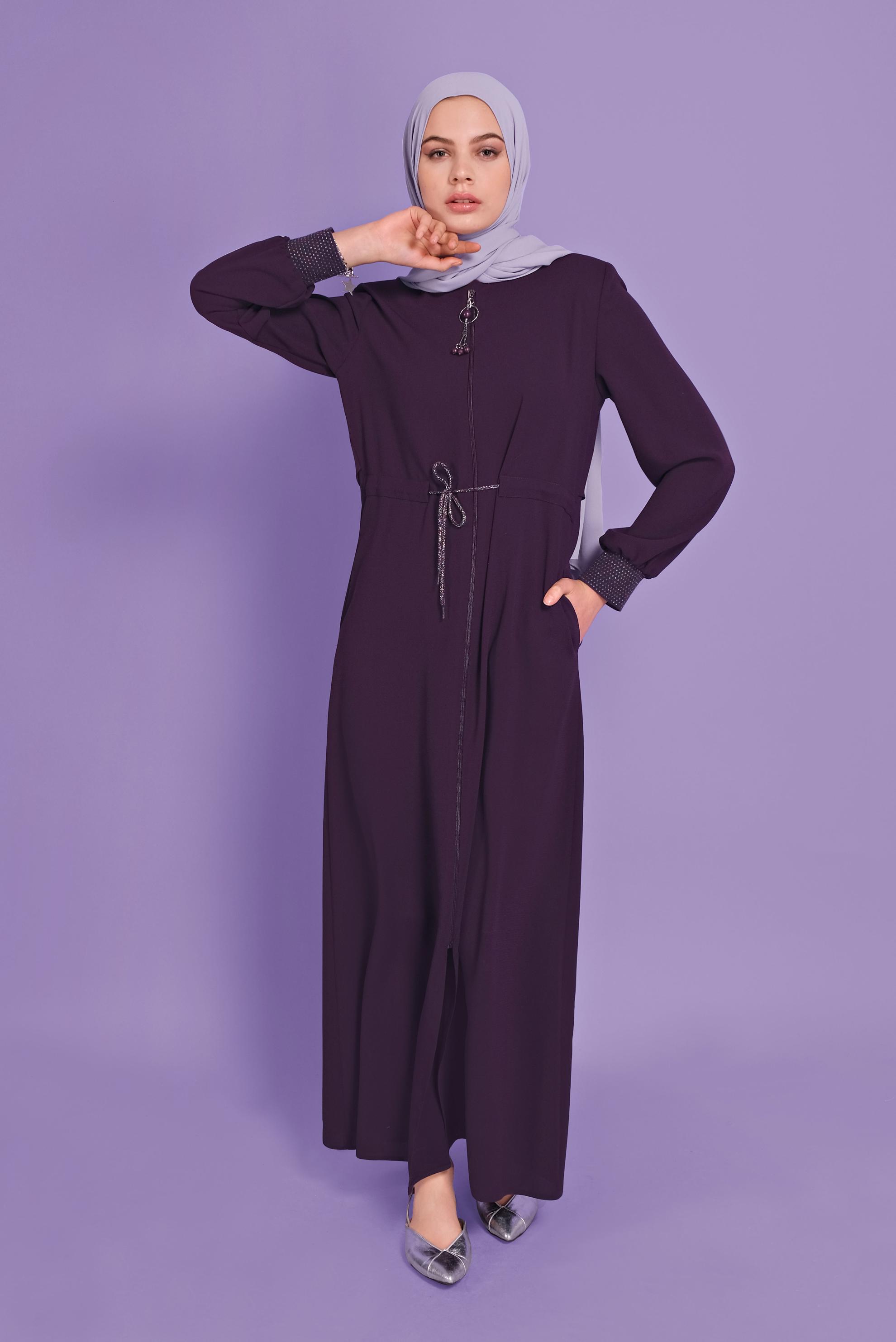 Tesettür giyim MÜRDÜM BAĞCIKLI FERMUARLI PARDESÜ 10353 