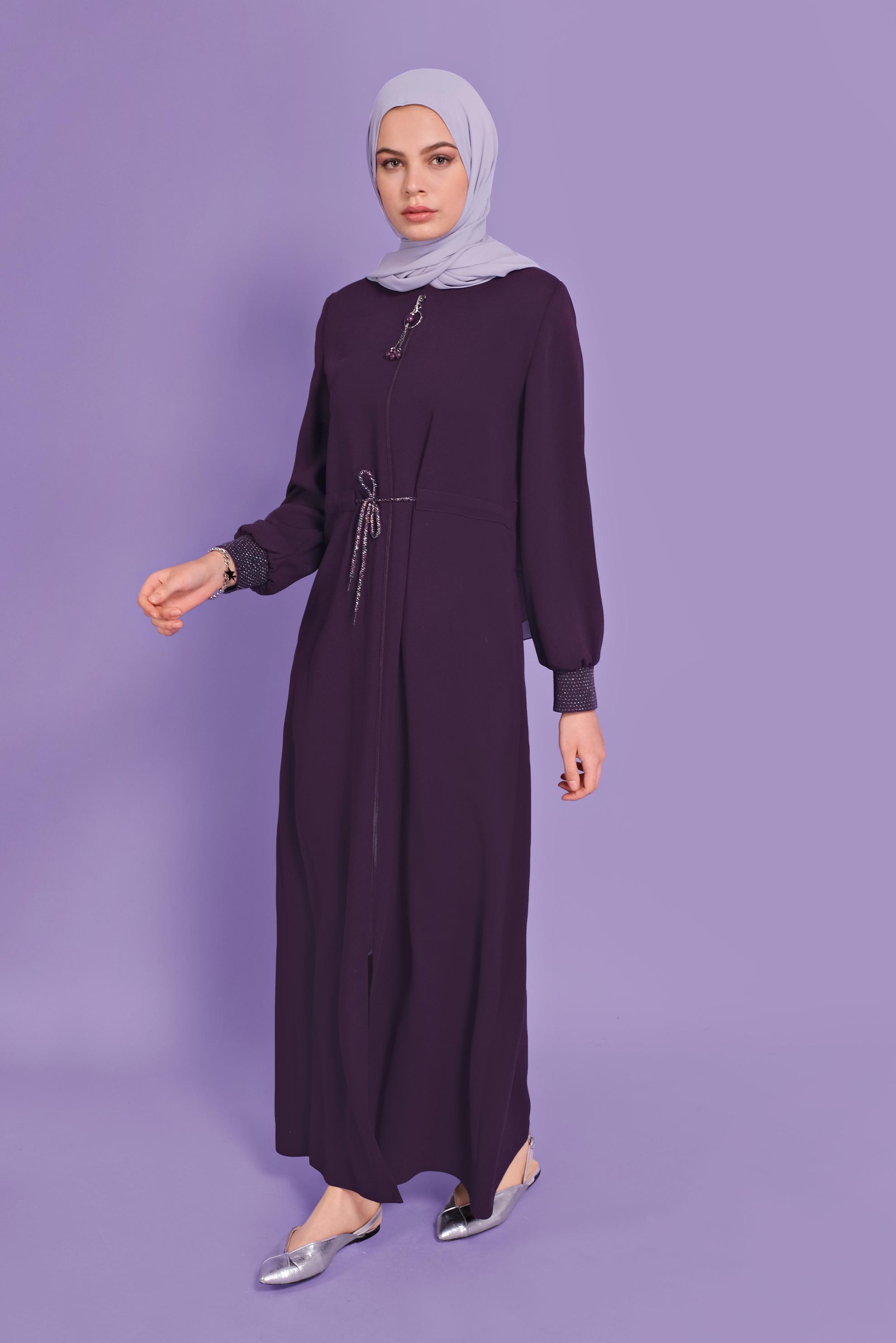 Tesettür giyim MÜRDÜM BAĞCIKLI FERMUARLI PARDESÜ 10353 