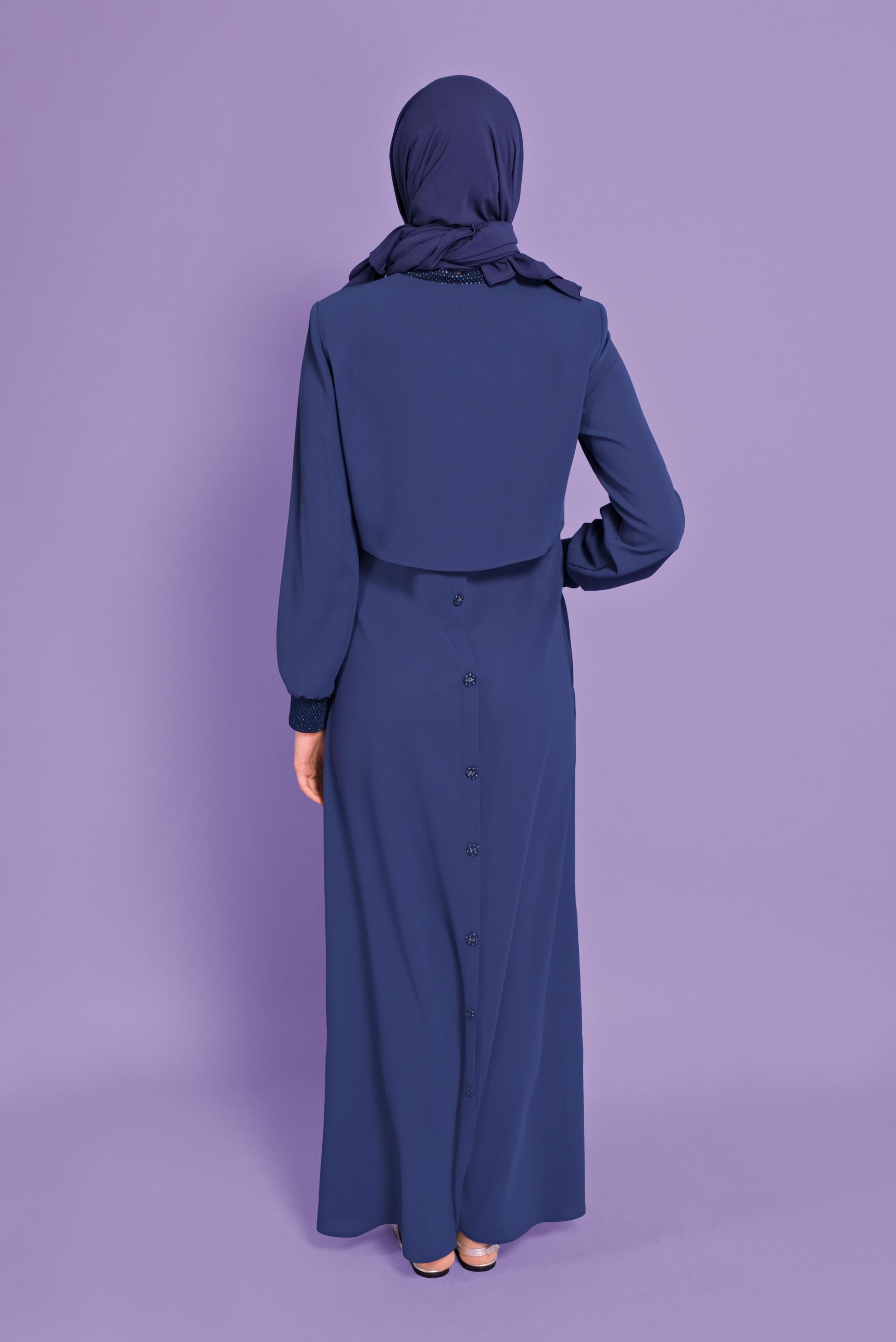 Tesettür giyim LACİVERT BAĞCIKLI FERMUARLI PARDESÜ 10353 