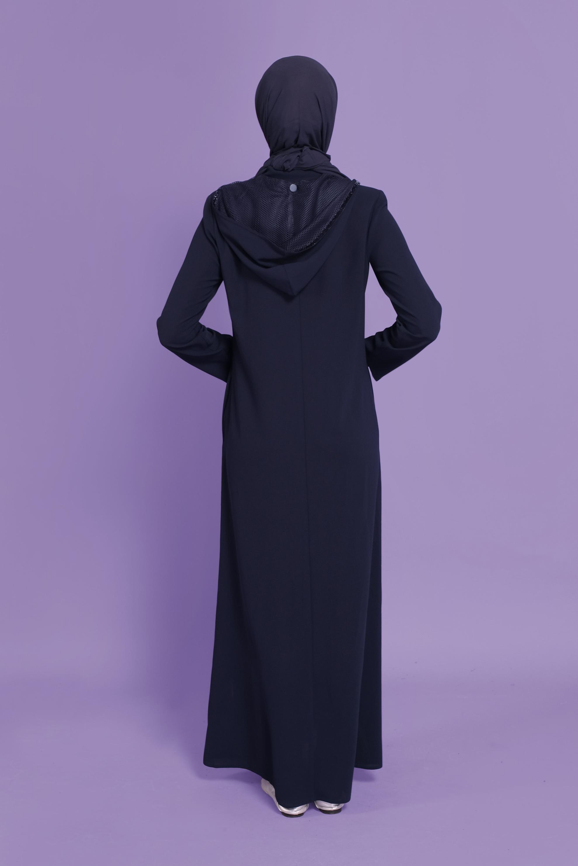 Tesettür giyim LACİVERT FİLE VE TAŞ DETAYLI PARDESÜ 10354 