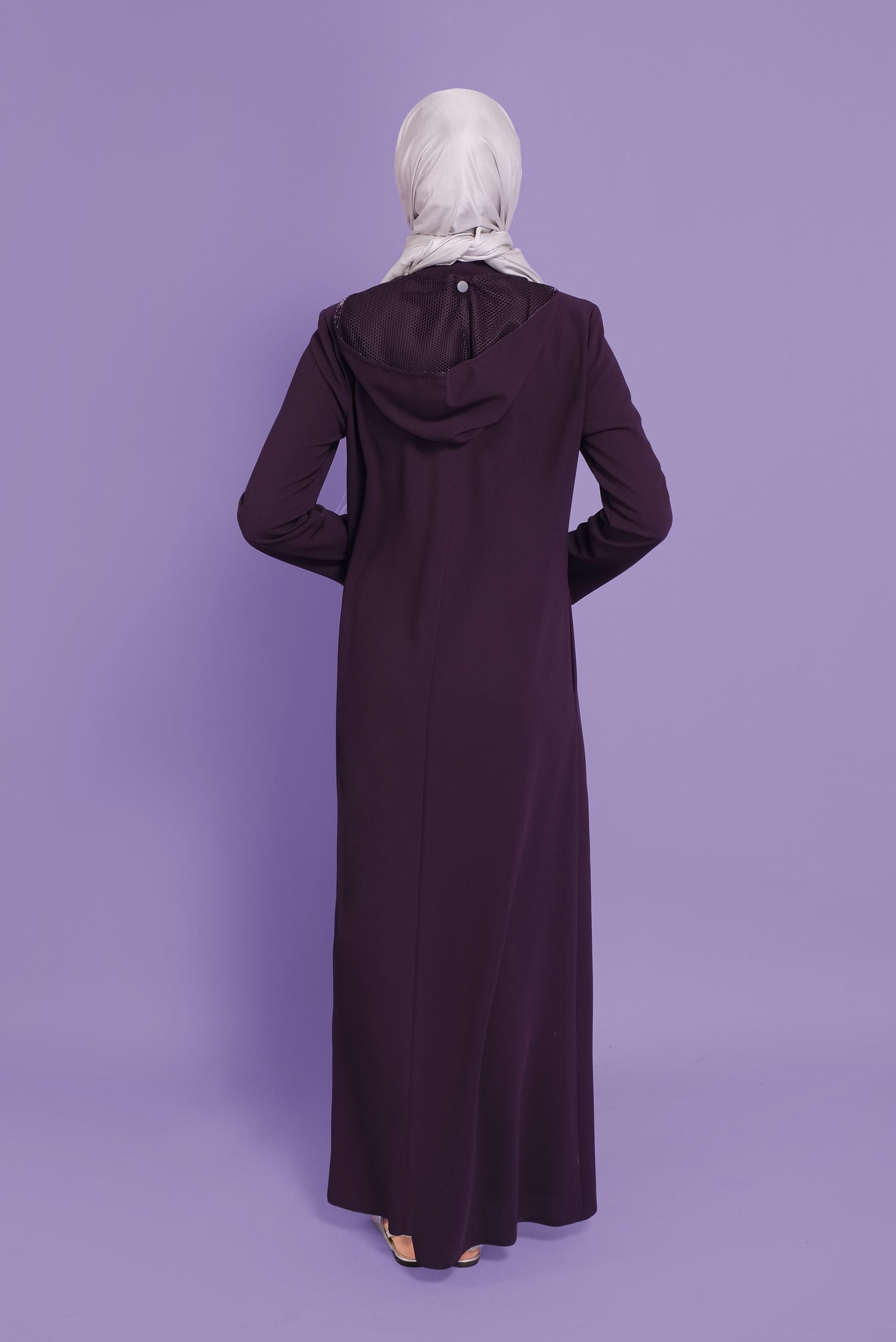 Tesettür giyim MÜRDÜM FİLE VE TAŞ DETAYLI PARDESÜ 10354 