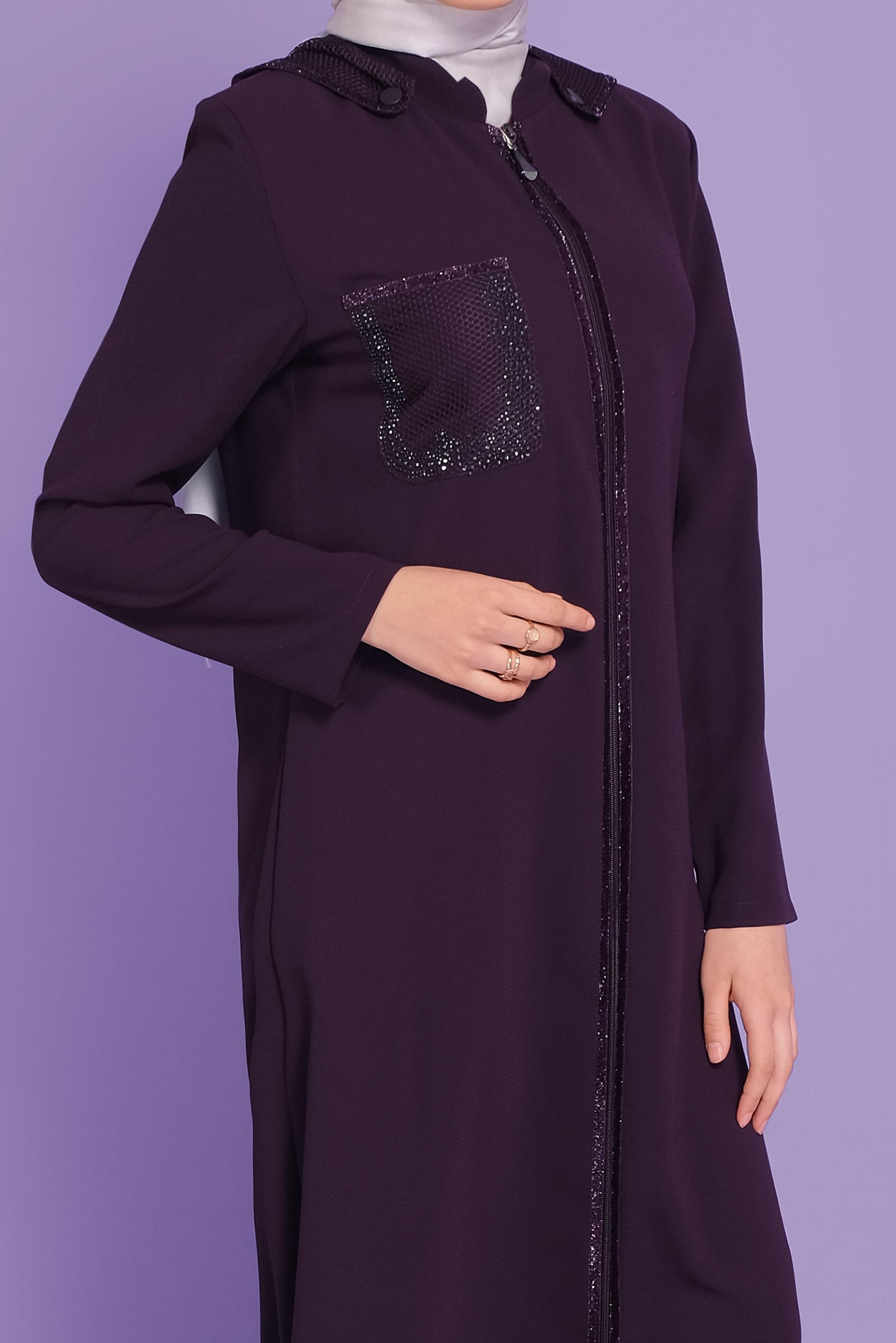 Tesettür giyim MÜRDÜM FİLE VE TAŞ DETAYLI PARDESÜ 10354 