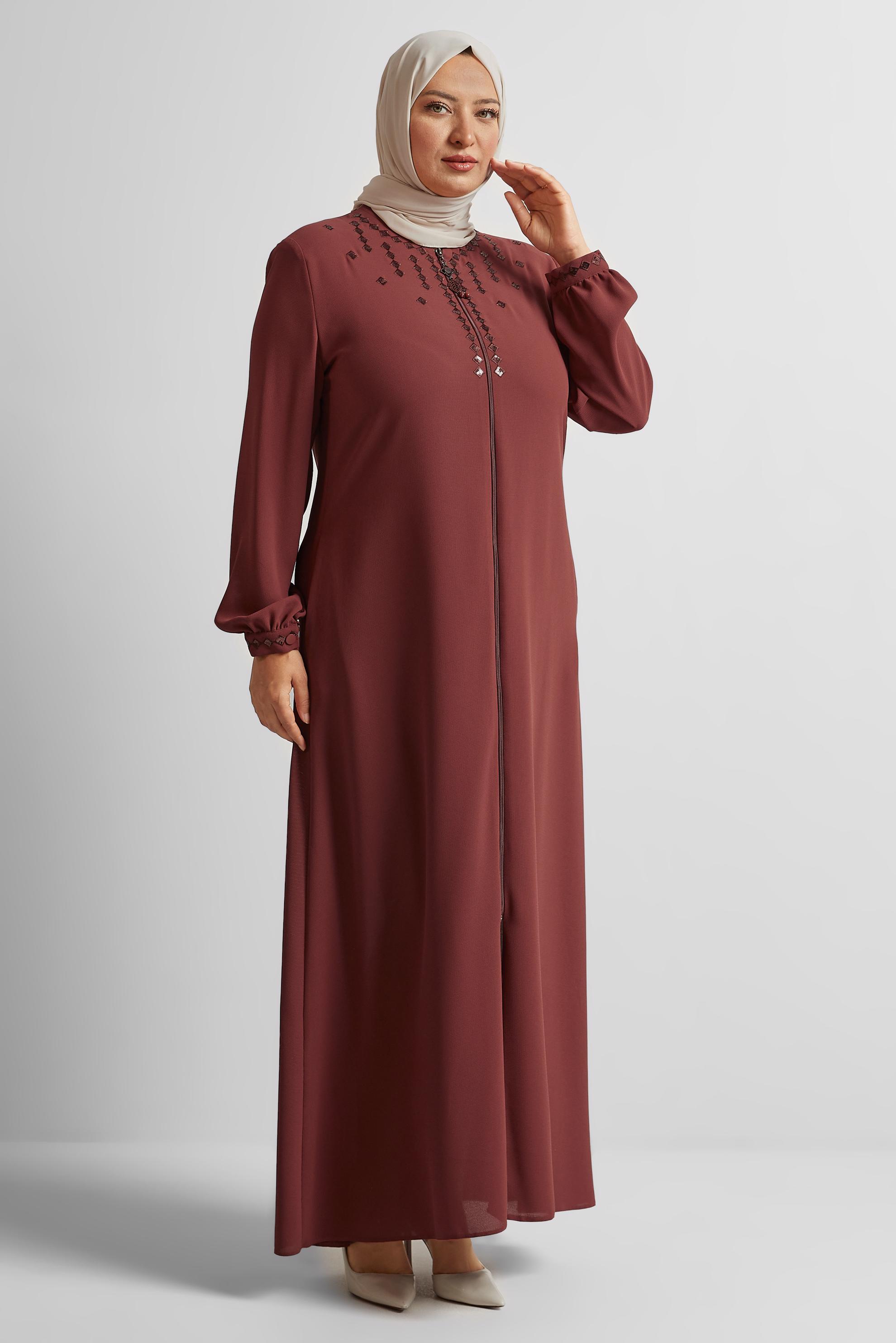 Vêtements hijab ORANGE COUCHE DE FINITION BRODÉE À FERMETURE ÉCLAIR 10355