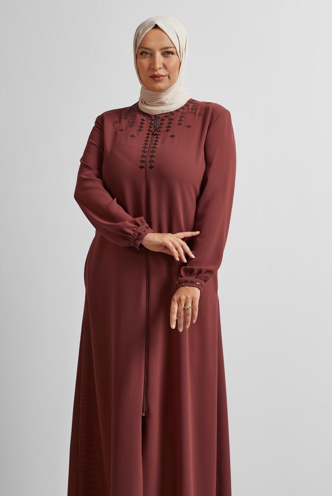 Vêtements hijab ORANGE COUCHE DE FINITION BRODÉE À FERMETURE ÉCLAIR 10355 - ALVİNA