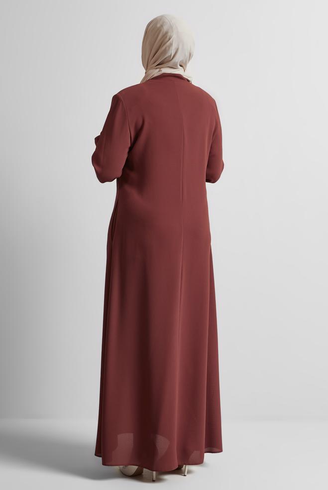 Vêtements hijab ORANGE COUCHE DE FINITION BRODÉE À FERMETURE ÉCLAIR 10355 - ALVİNA