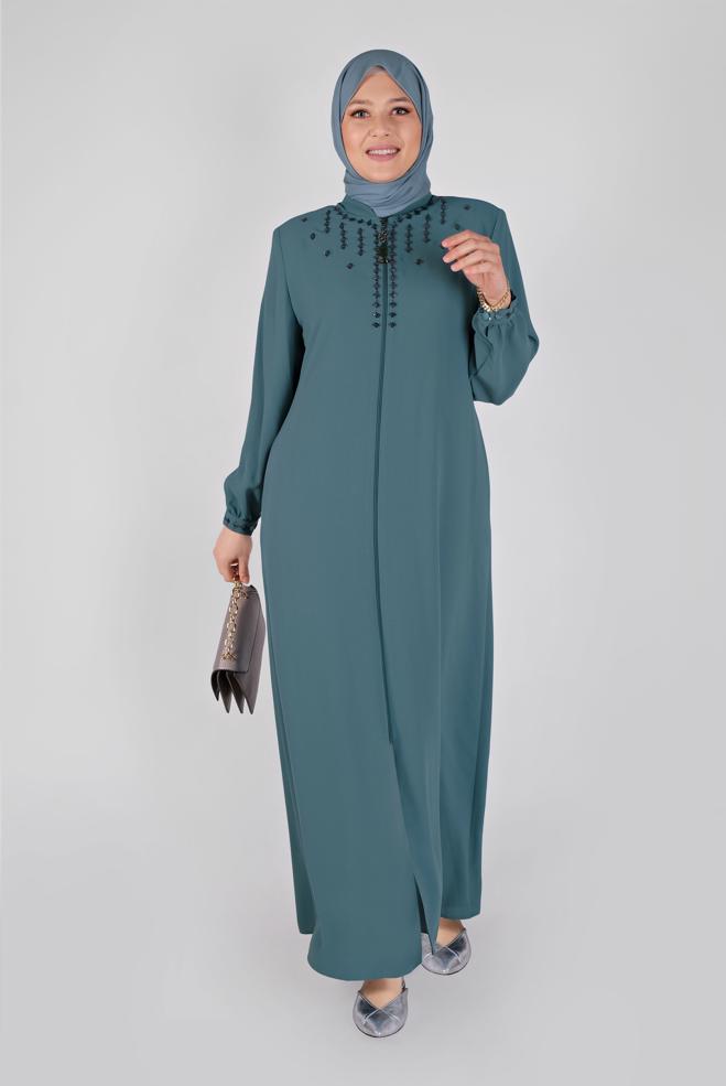 Vêtements hijab BLEU COUCHE DE FINITION BRODÉE À FERMETURE ÉCLAIR 10355 - ALVİNA