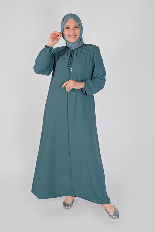 Vêtements hijab BLEU COUCHE DE FINITION BRODÉE À FERMETURE ÉCLAIR 10355 - ALVİNA