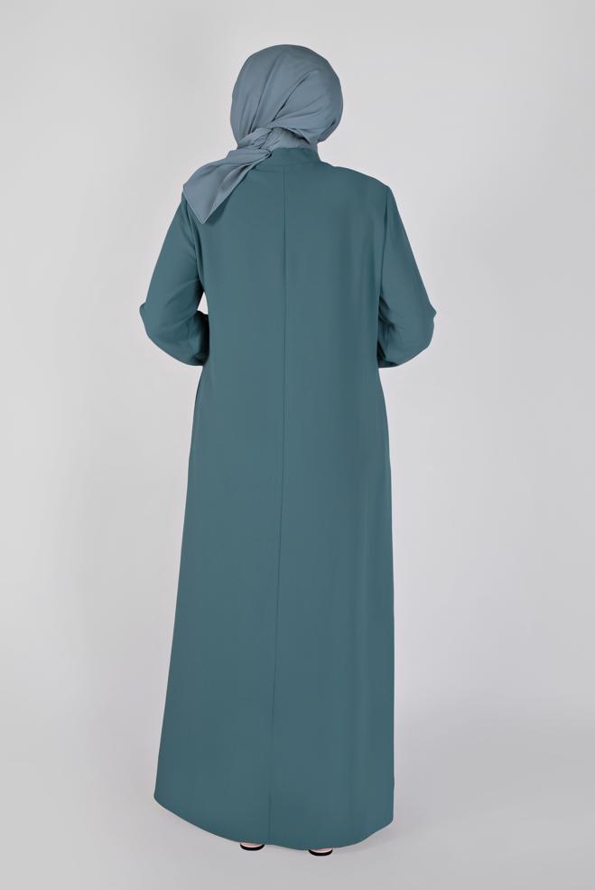 Vêtements hijab BLEU COUCHE DE FINITION BRODÉE À FERMETURE ÉCLAIR 10355 - ALVİNA