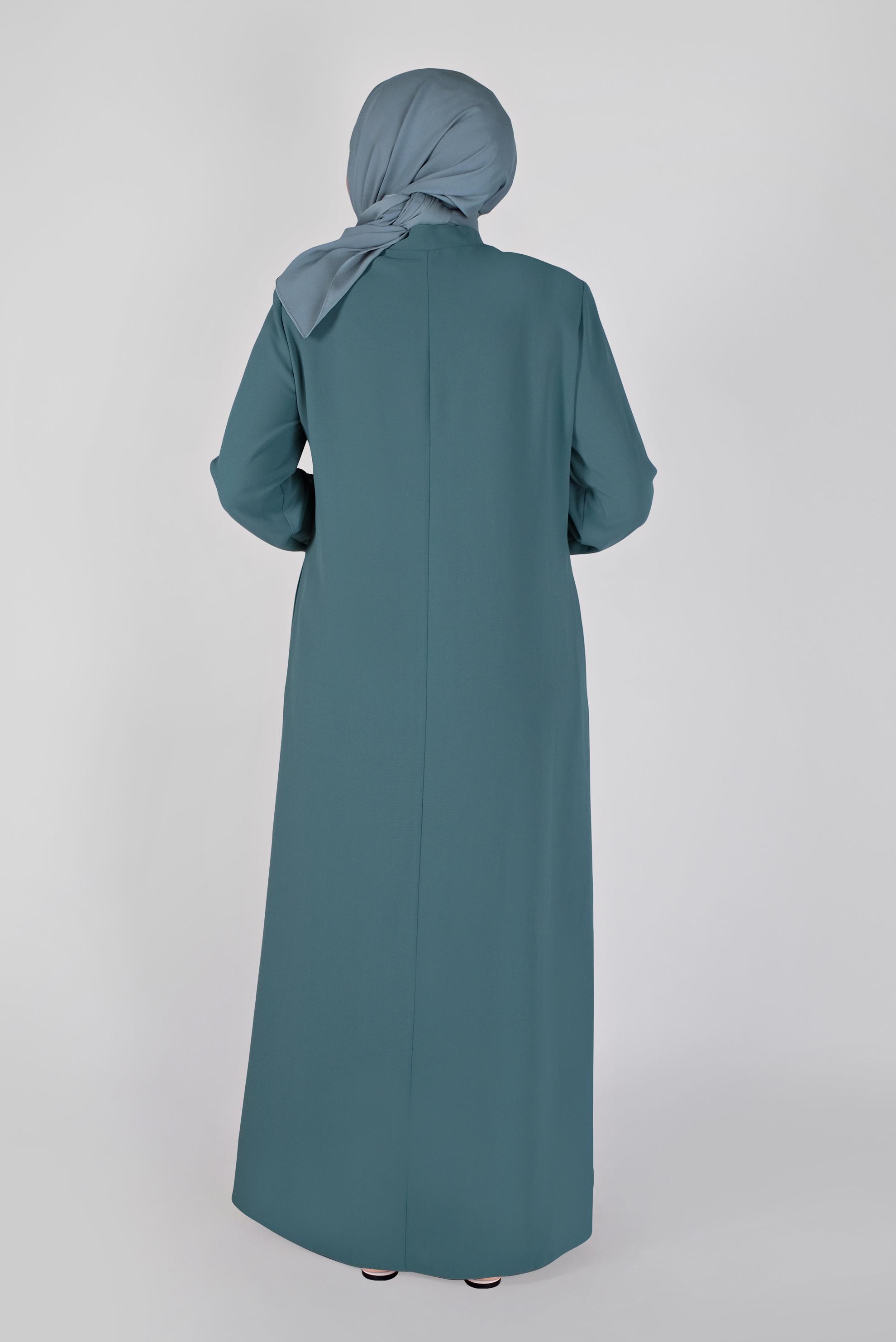 Hijab clothing BLUE EMBROIDERED ZIPPER TOPCOAT 10355