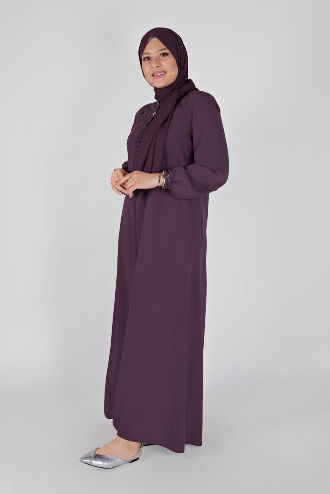 Vêtements hijab POURPRE COUCHE DE FINITION BRODÉE À FERMETURE ÉCLAIR 10355 - ALVİNA