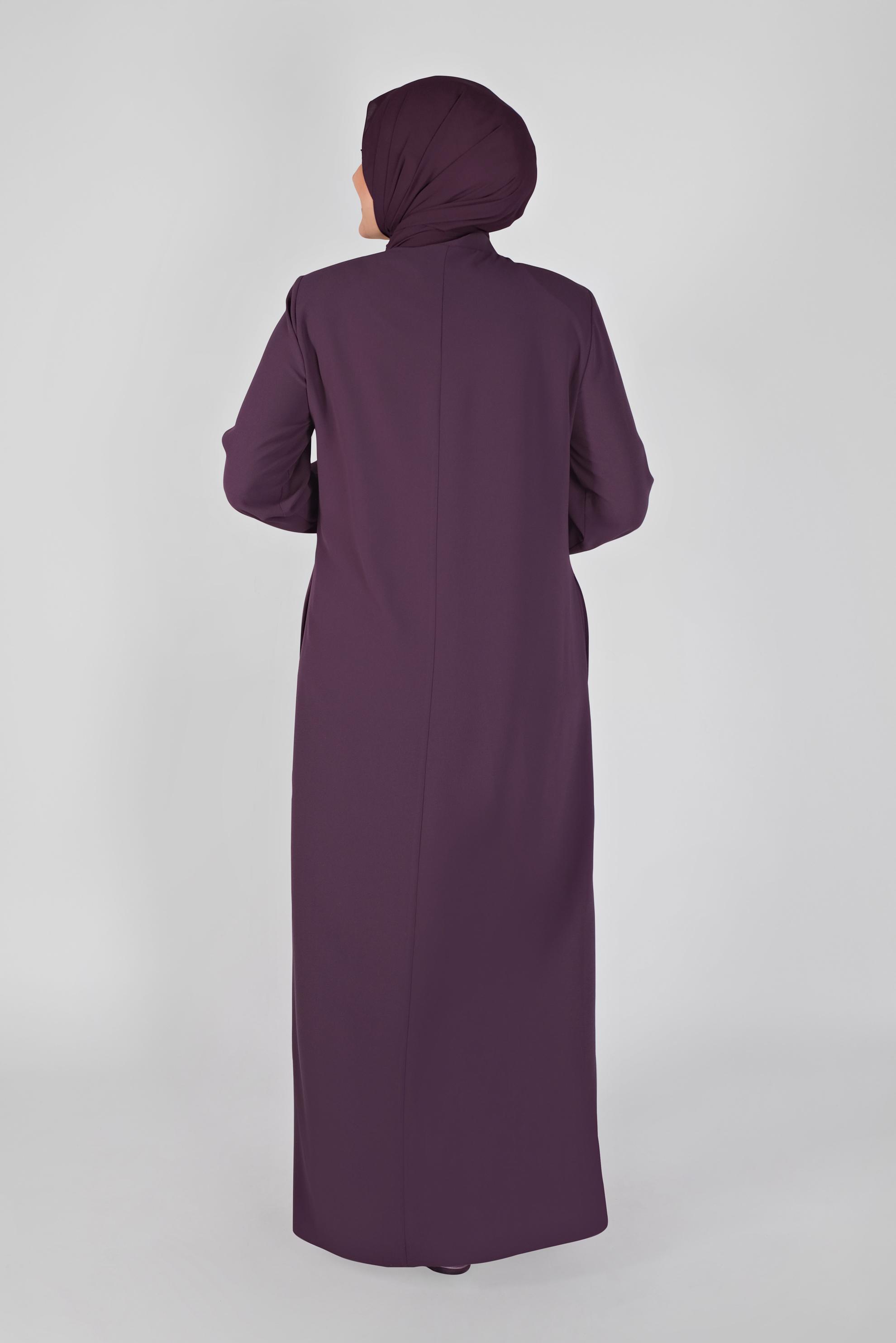 Hijab clothing PURPLE EMBROIDERED ZIPPER TOPCOAT 10355
