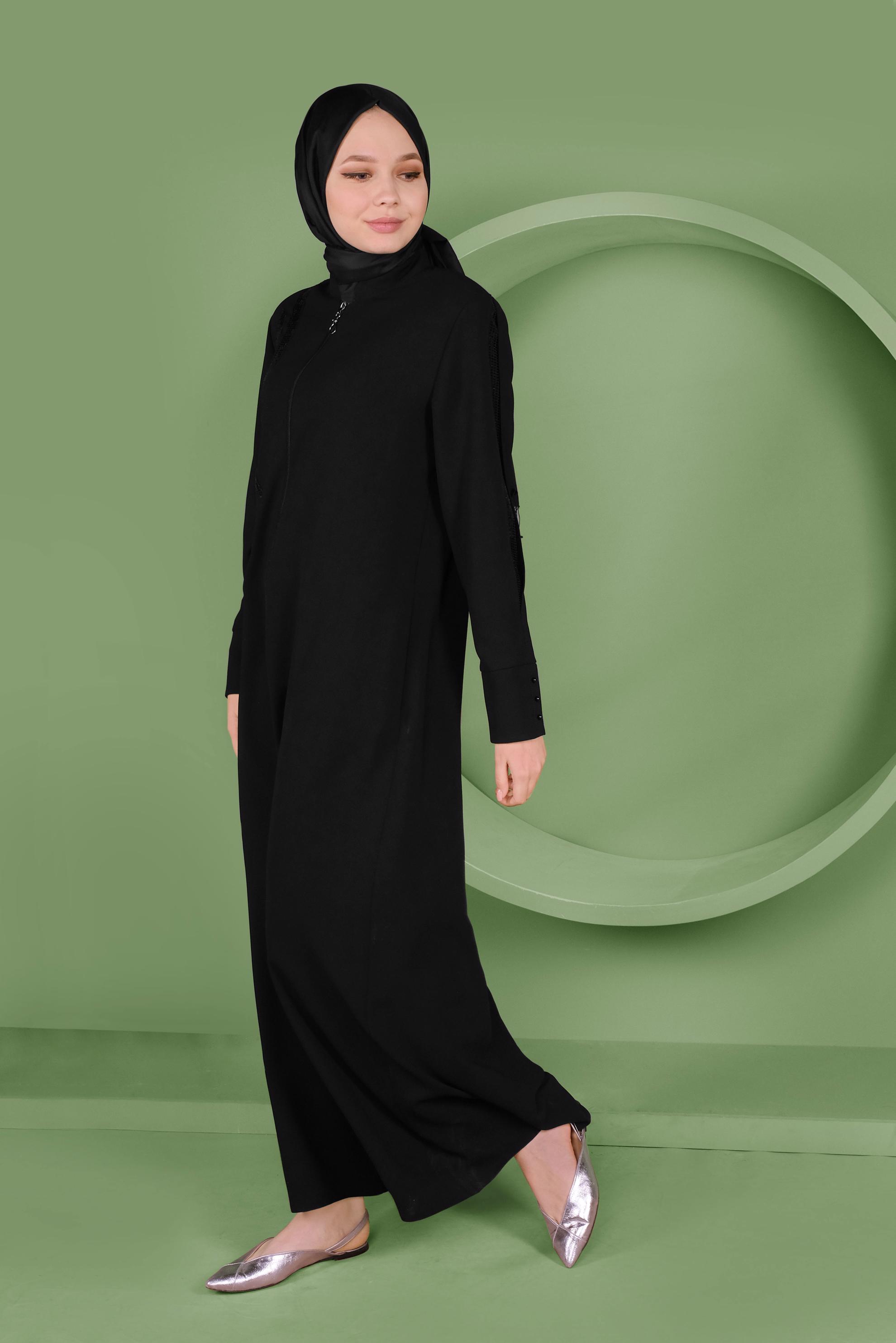 Tesettür giyim SİYAH PUL PAYET DETAYLI PARDESÜ 10357