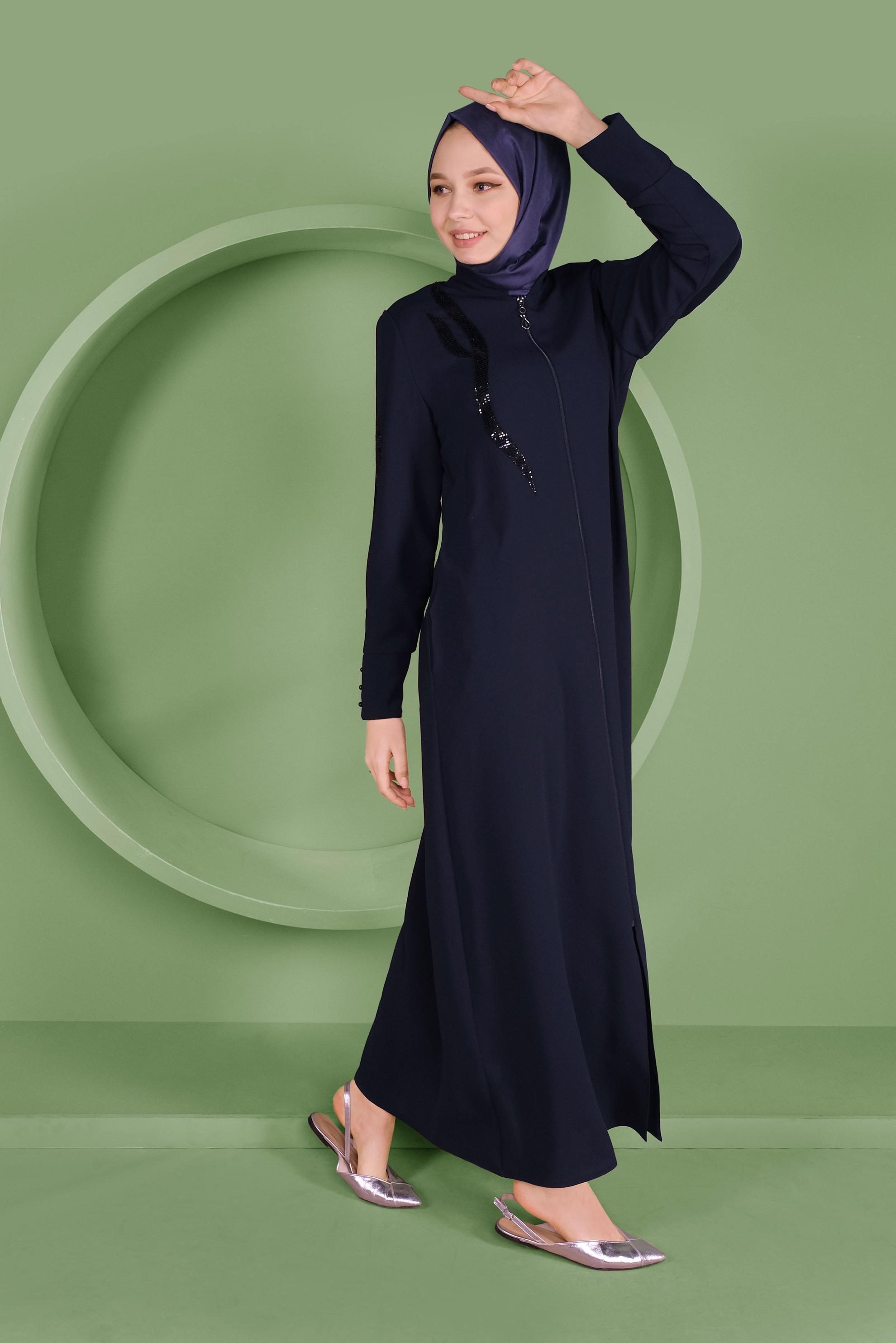 Tesettür giyim LACİVERT PUL PAYET DETAYLI PARDESÜ 10357