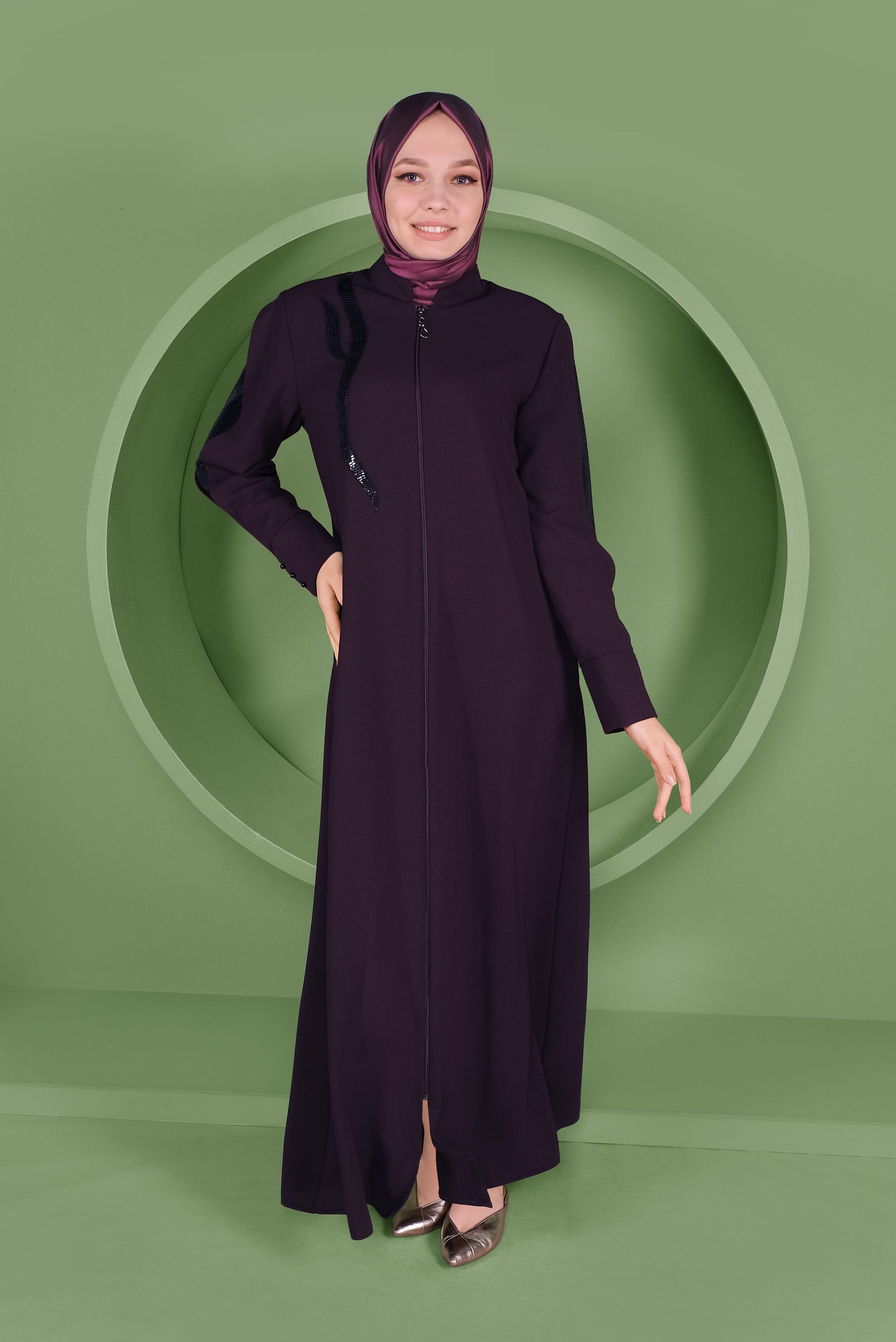 Tesettür giyim MÜRDÜM PUL PAYET DETAYLI PARDESÜ 10357