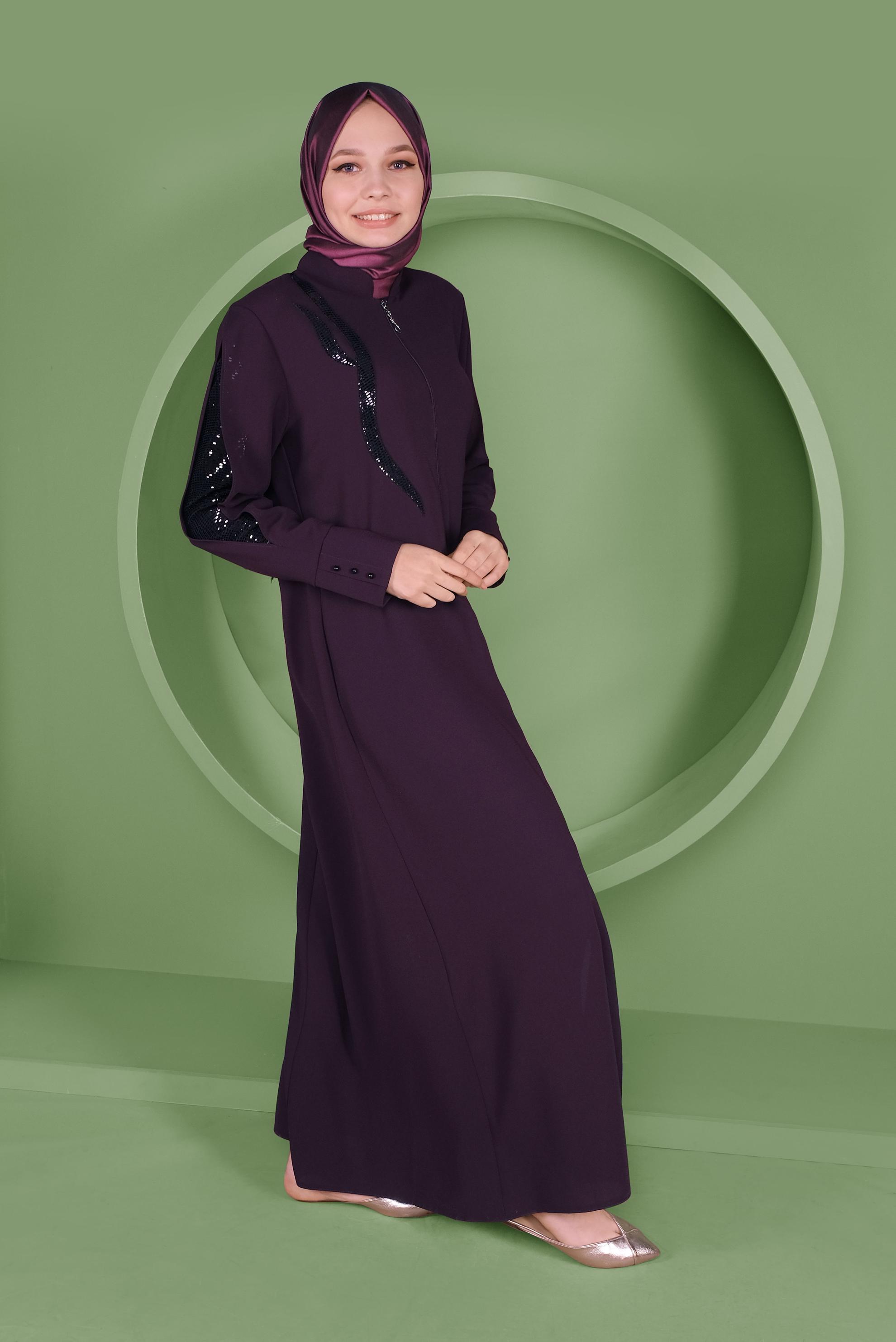 Tesettür giyim MÜRDÜM PUL PAYET DETAYLI PARDESÜ 10357