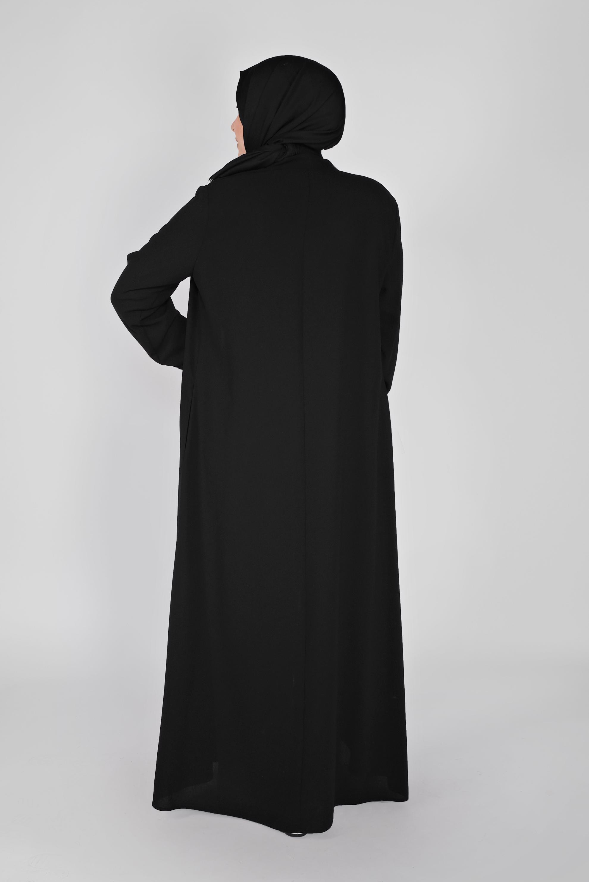 Hijab clothing BLACK SEQUINED EMBROIDERED TOPCOAT 10358  