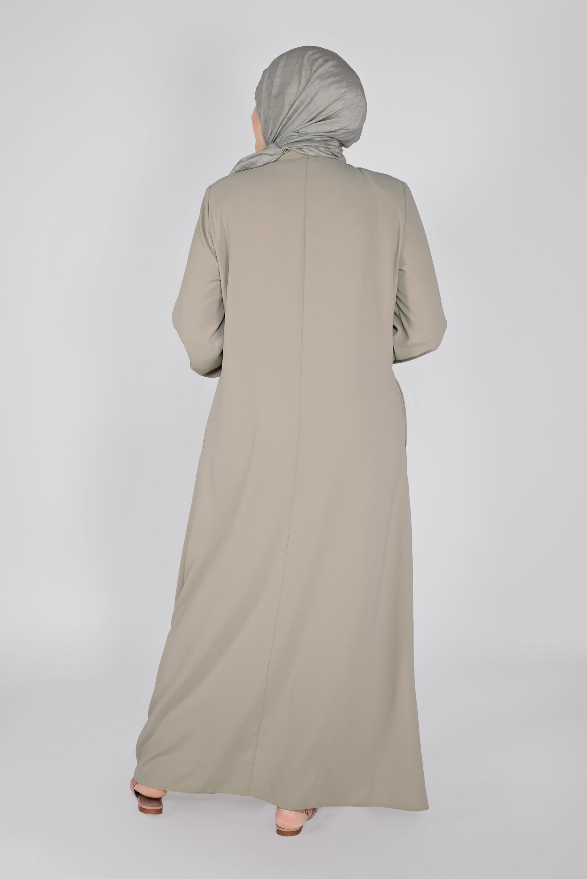 Hijab clothing BEIGE SEQUINED EMBROIDERED TOPCOAT 10358  