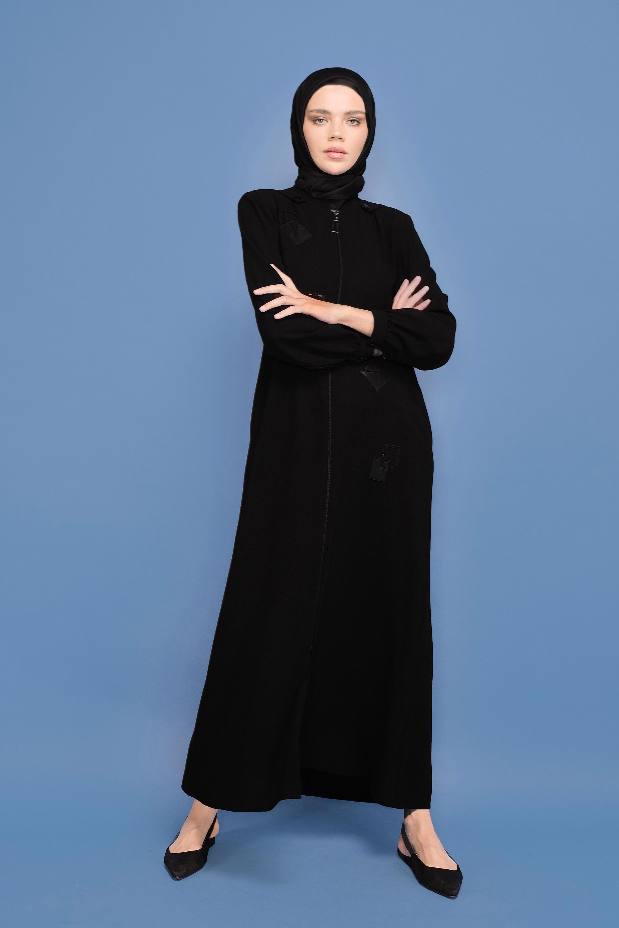 Tesettür giyim SİYAH PULLU NAKIŞLI CEP DETAYLI PARDESÜ 10359 