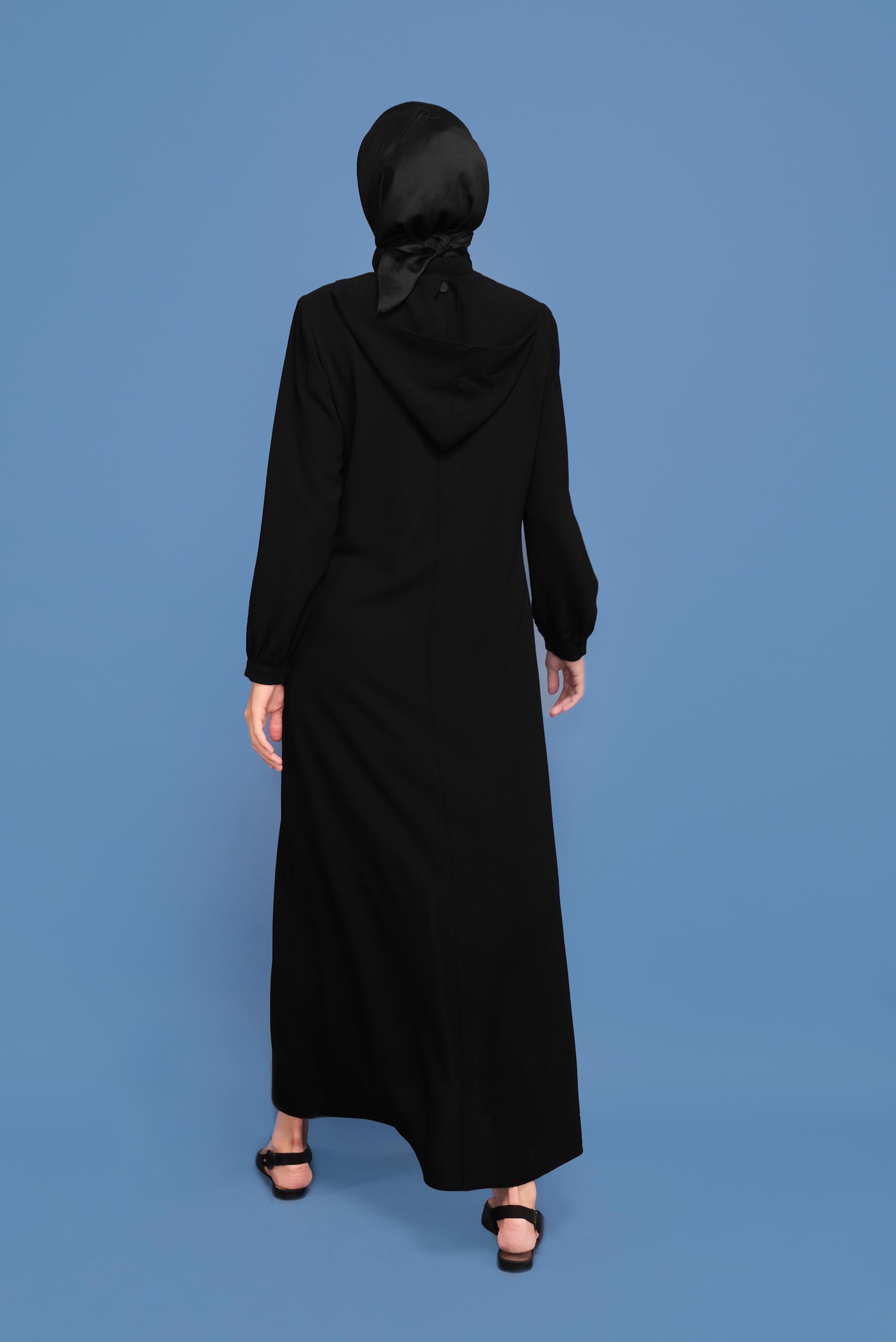 Tesettür giyim SİYAH PULLU NAKIŞLI CEP DETAYLI PARDESÜ 10359 