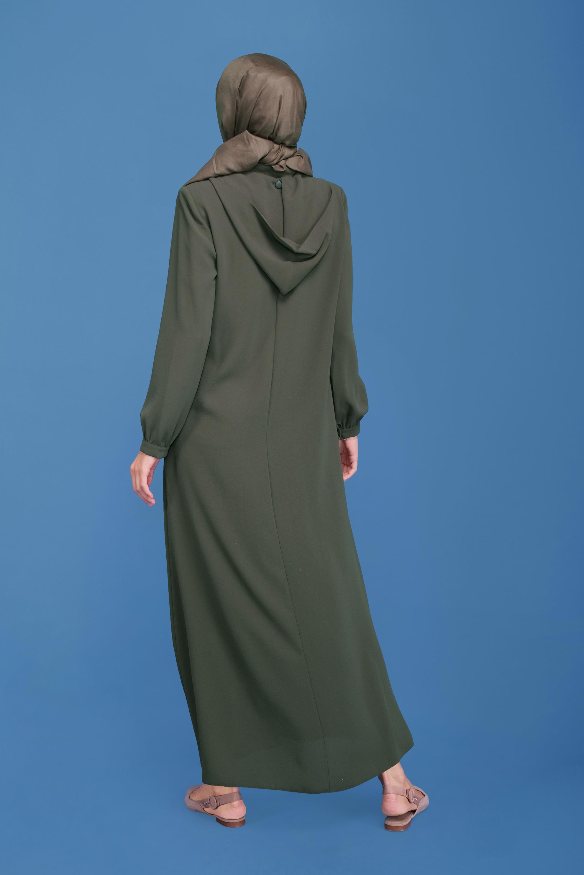 Tesettür giyim HAKİ PULLU NAKIŞLI CEP DETAYLI PARDESÜ 10359 