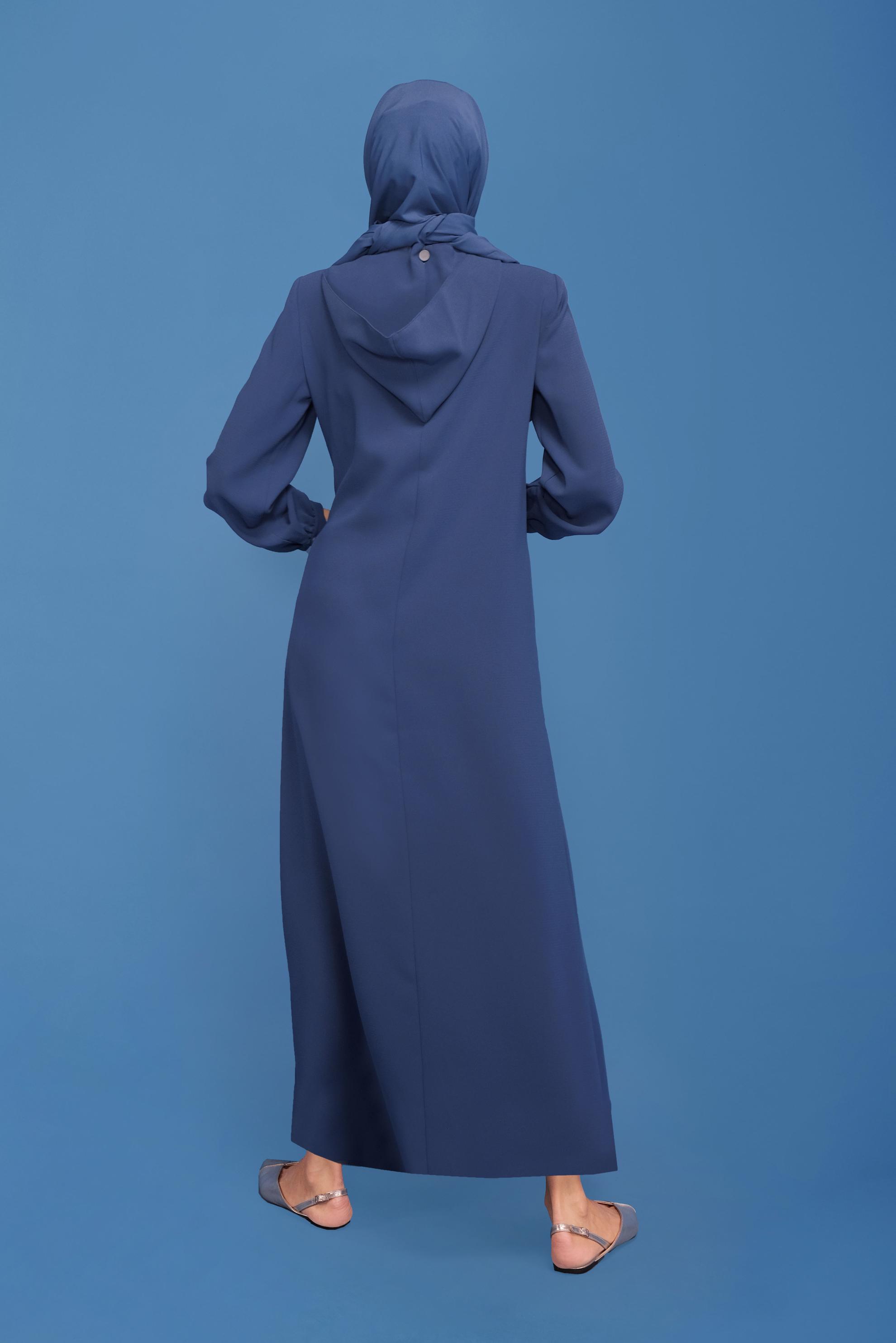 Tesettür giyim LACİVERT PULLU NAKIŞLI CEP DETAYLI PARDESÜ 10359 