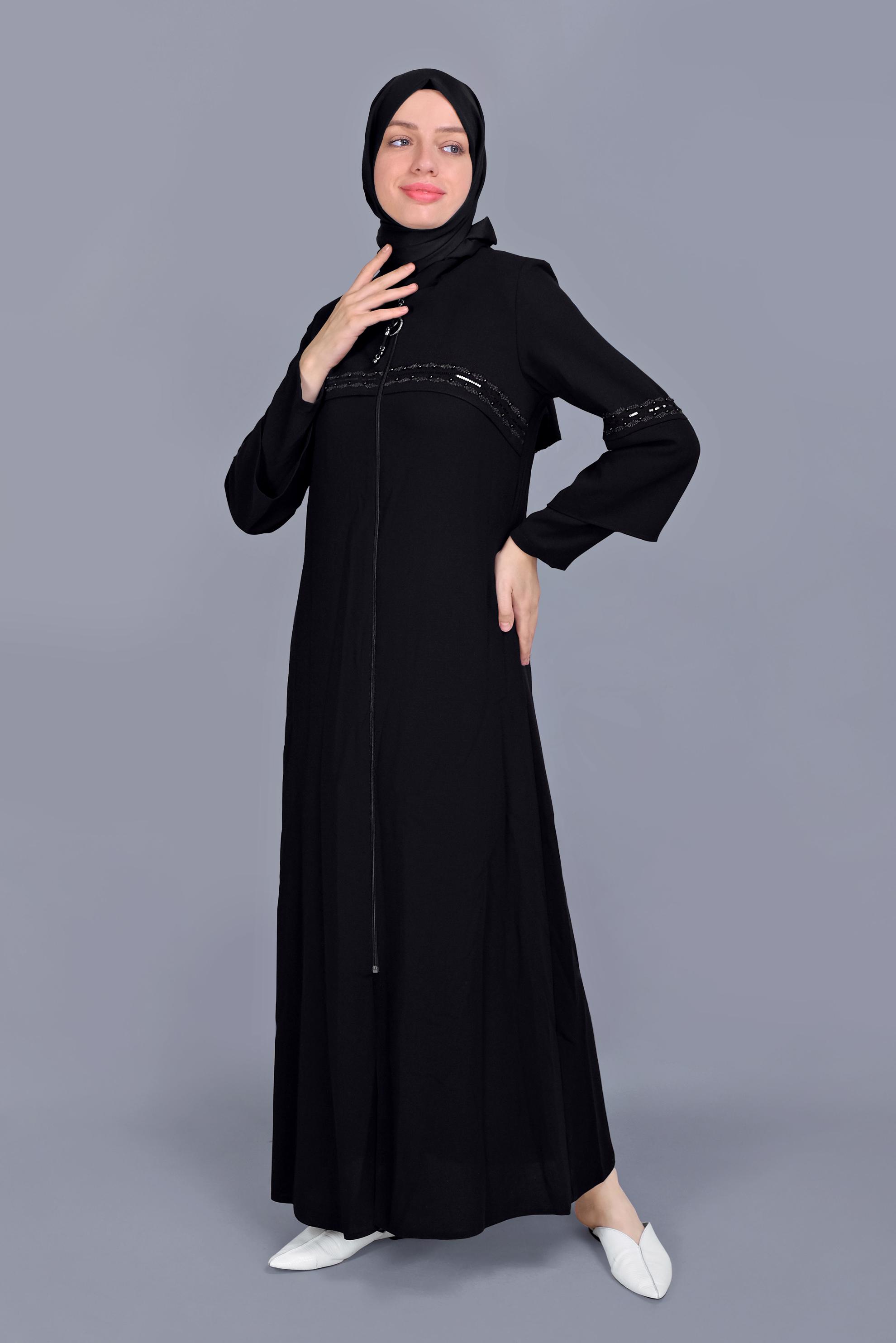 Tesettür giyim SİYAH NAKIŞLI BONCUKLU PARDESÜ 10360