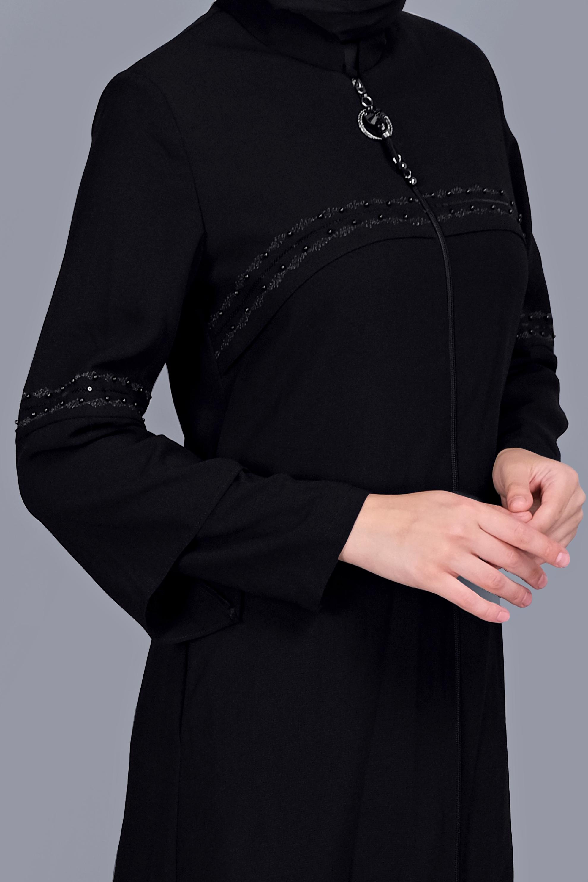 Tesettür giyim SİYAH NAKIŞLI BONCUKLU PARDESÜ 10360