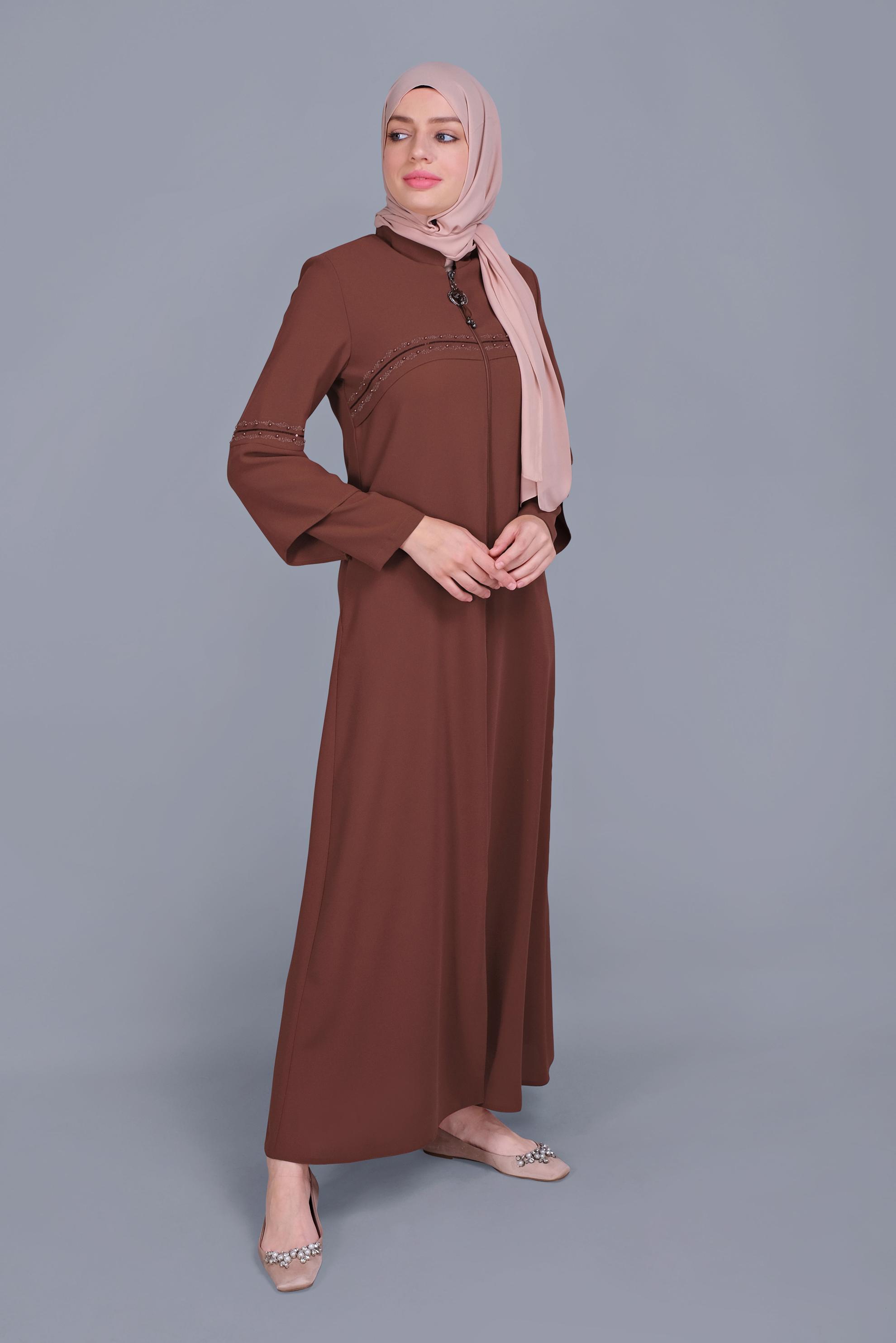 Tesettür giyim TURUNCU NAKIŞLI BONCUKLU PARDESÜ 10360