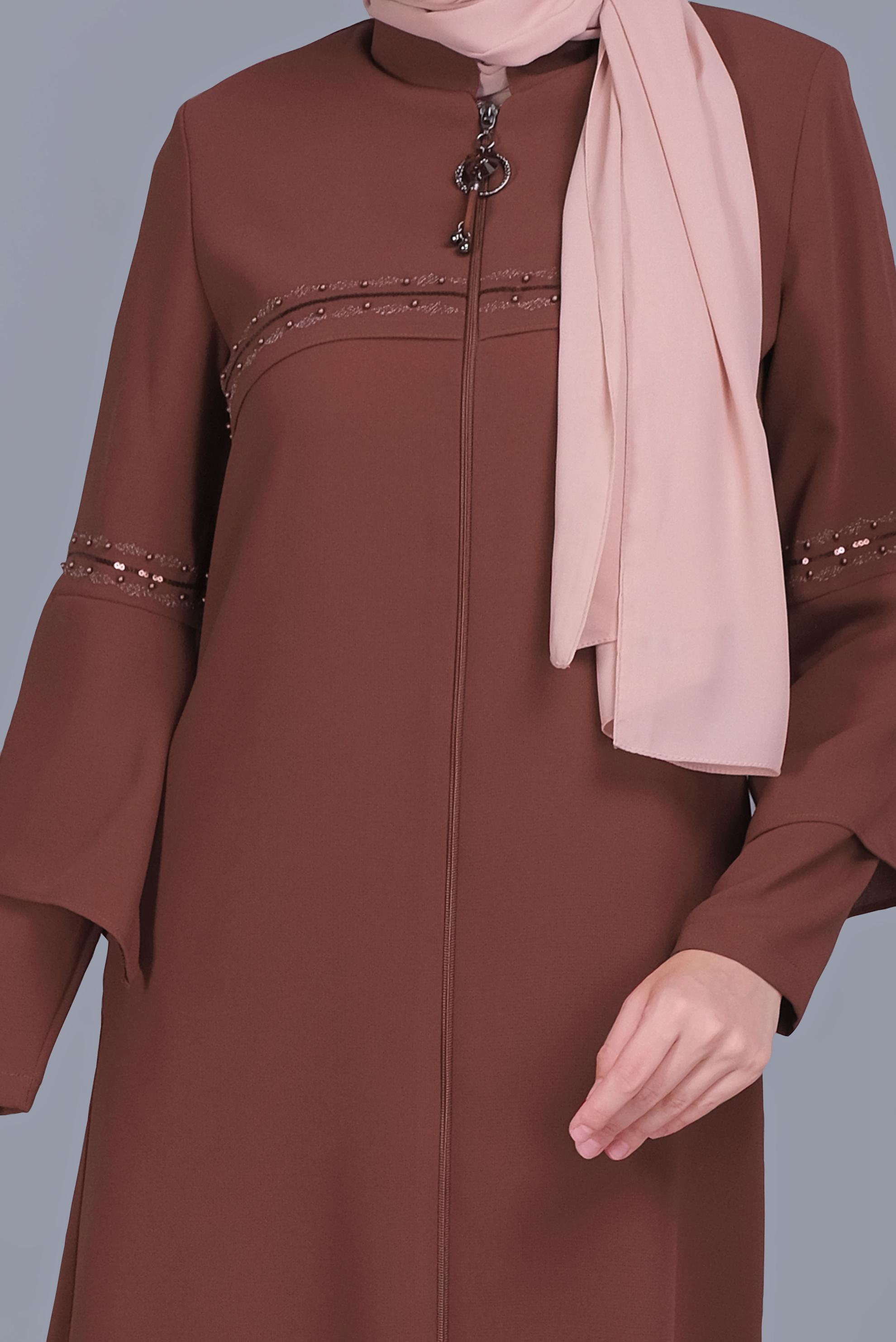 Tesettür giyim TURUNCU NAKIŞLI BONCUKLU PARDESÜ 10360