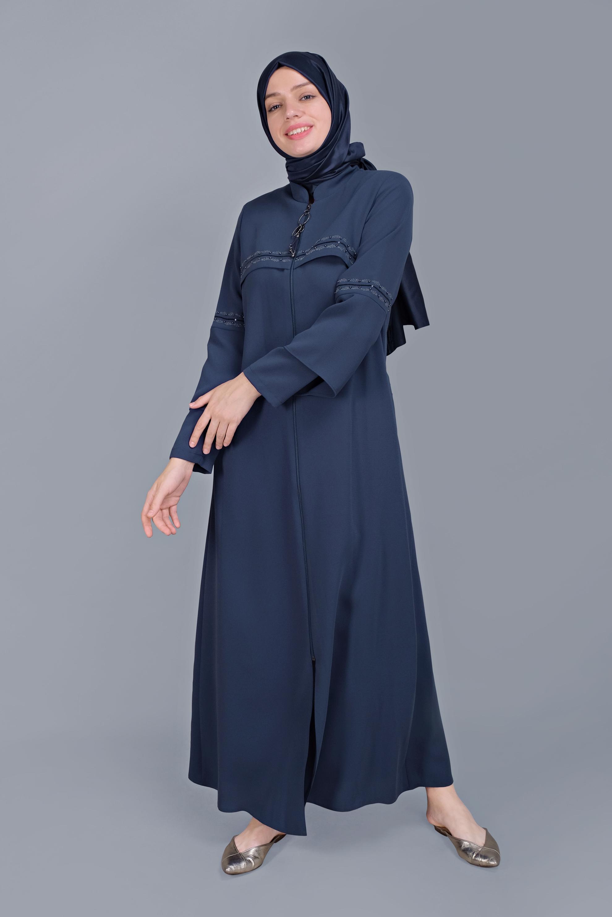 Tesettür giyim LACİVERT NAKIŞLI BONCUKLU PARDESÜ 10360