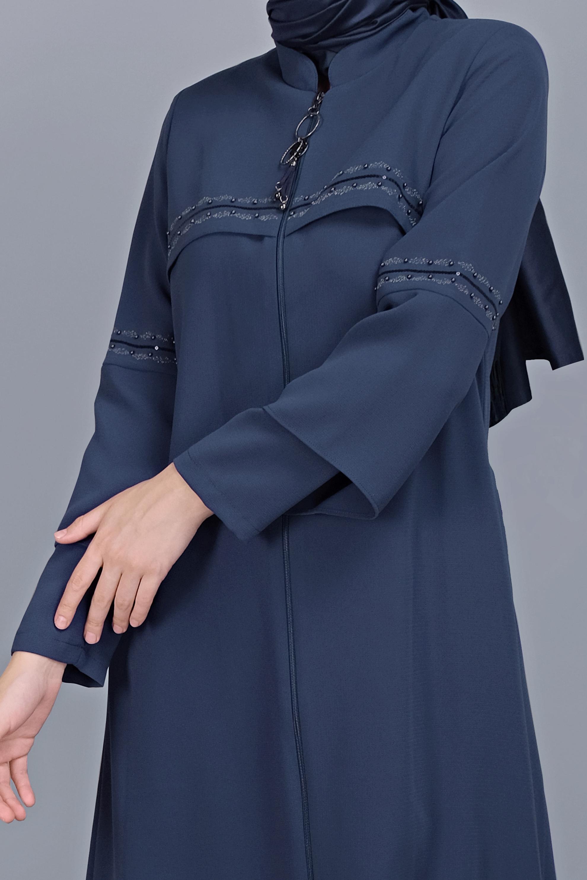 Tesettür giyim LACİVERT NAKIŞLI BONCUKLU PARDESÜ 10360